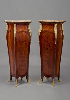 Pair Of Louis XV Style Marquetry Inlaid Pedestals, circa 1880