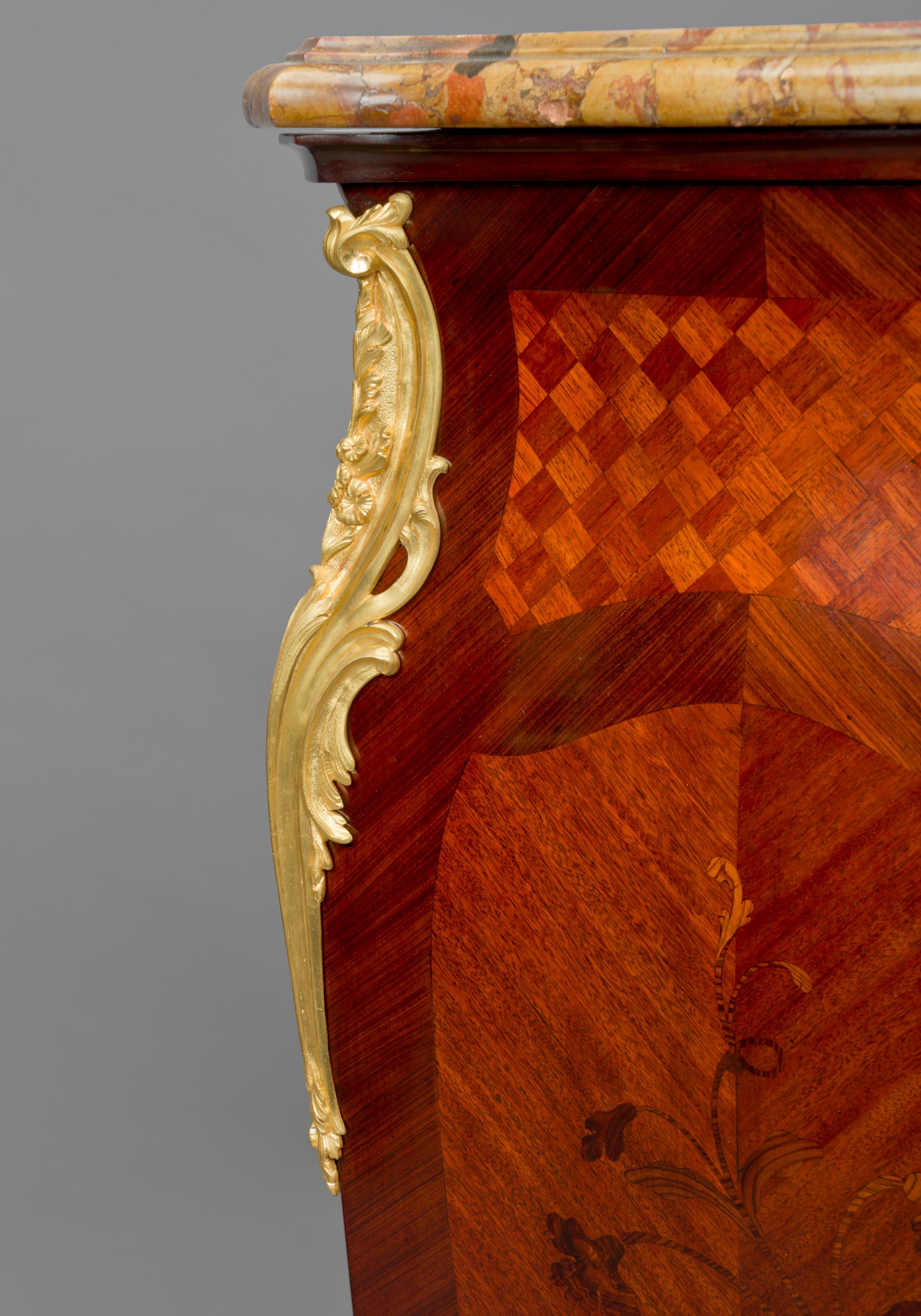 French Pair Of Louis XV Style Marquetry Inlaid Pedestals, circa 1880 For Sale