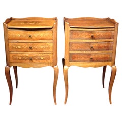 Pair of Louis XV Style Marquetry & Parquetry End Tables, France Circa 1920
