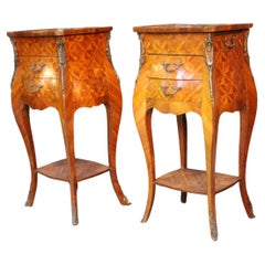 Pair of Louis XV Style Marquetry Side Commodes circa 1920 France