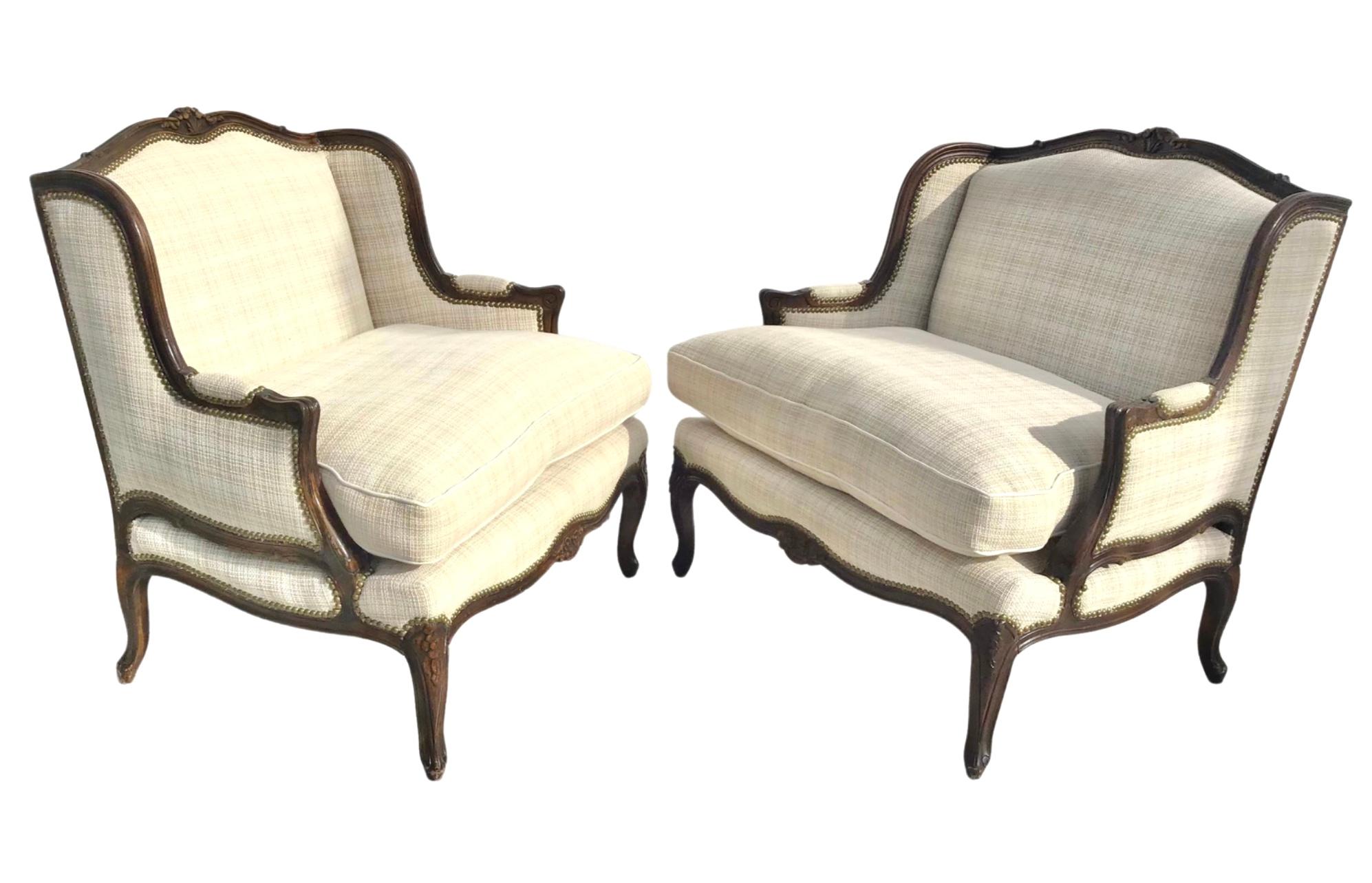 Pair of Louis XV Style Marquise Bergère Armchairs 4