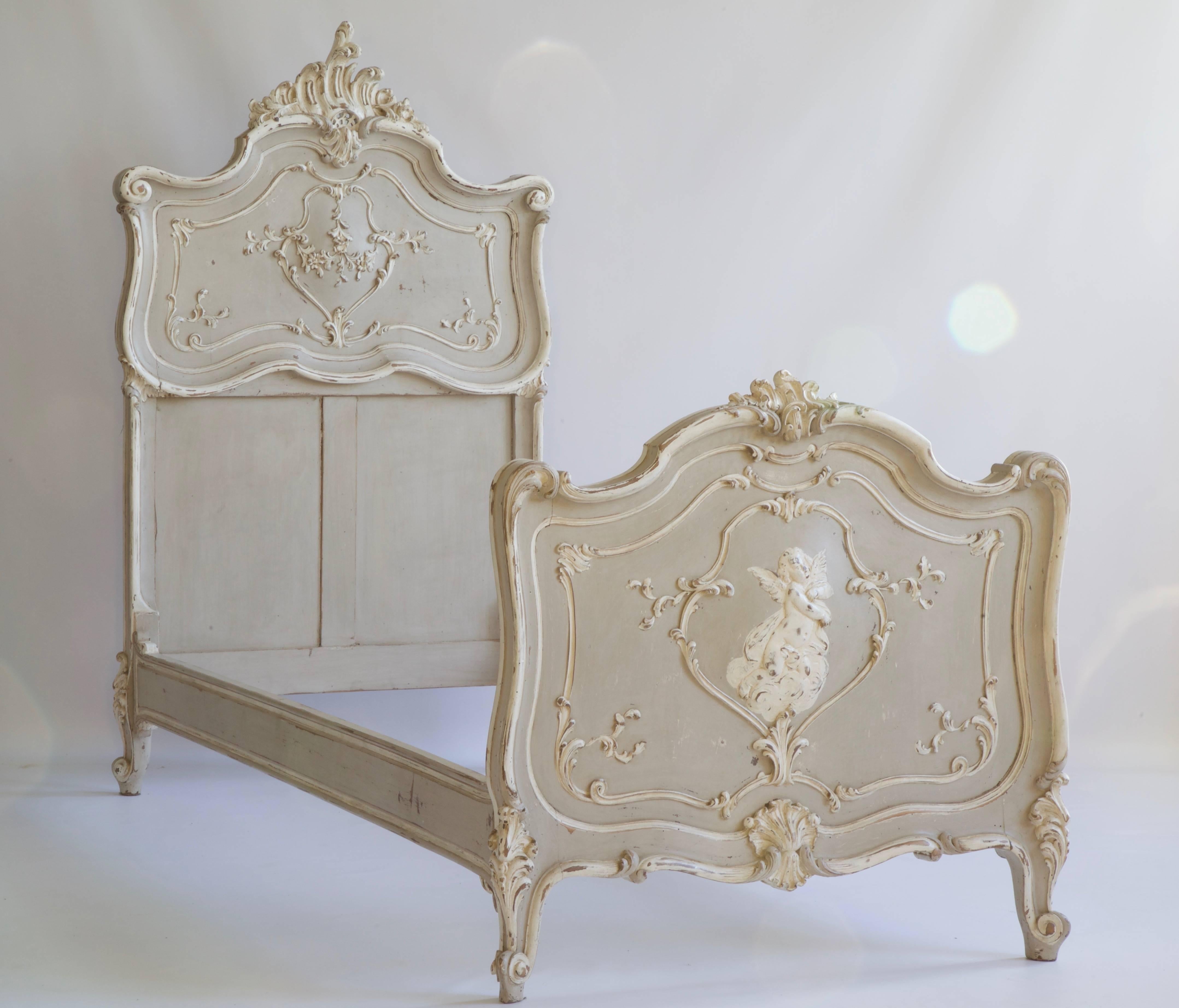 Hand-Carved Pair of Louis XV Style Matching Beds