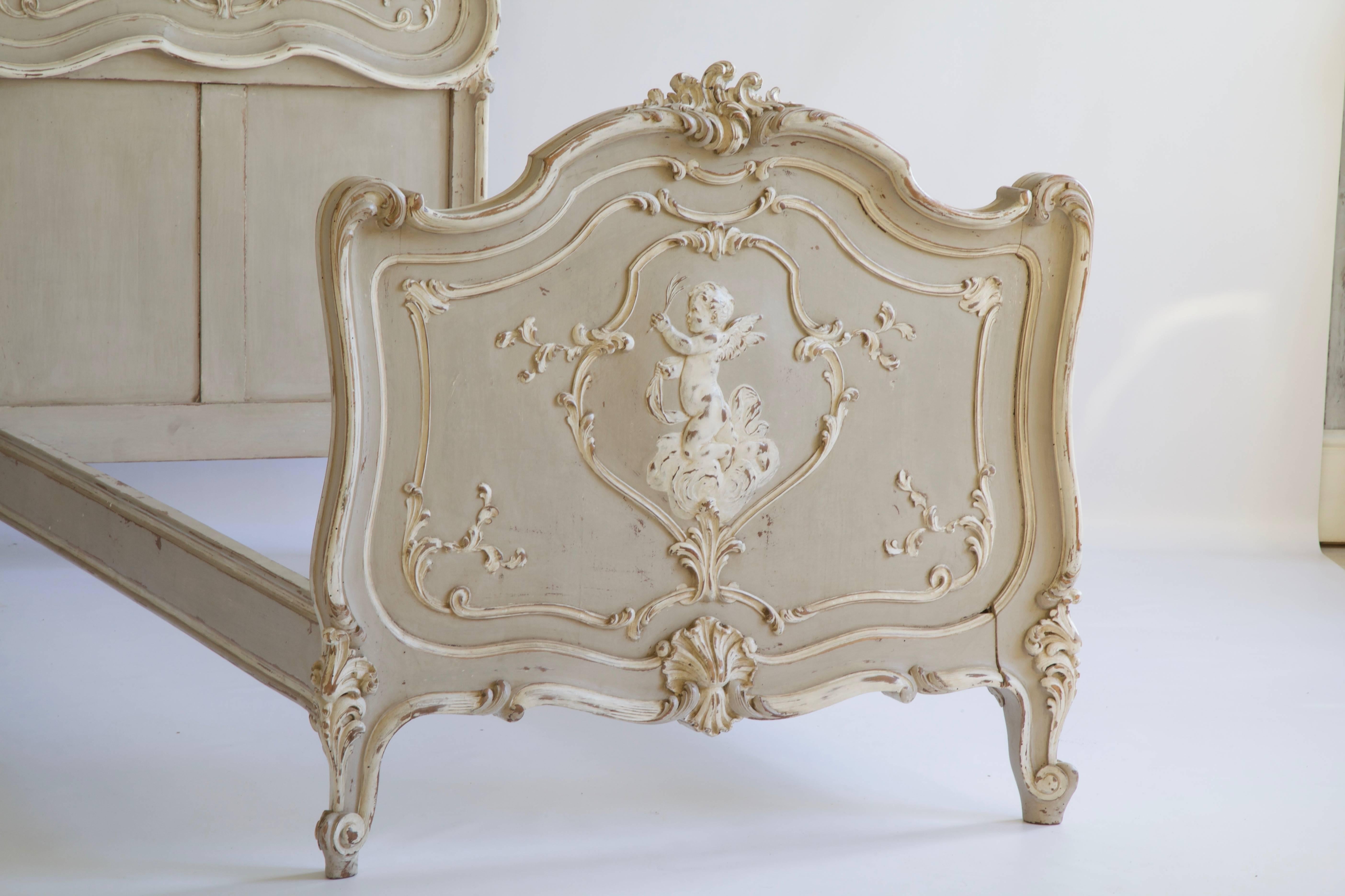 Paint Pair of Louis XV Style Matching Beds