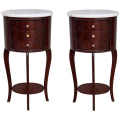 Pair of Louis XV Style Narrow Nightstands with Three Drawers and Cabriole Legs