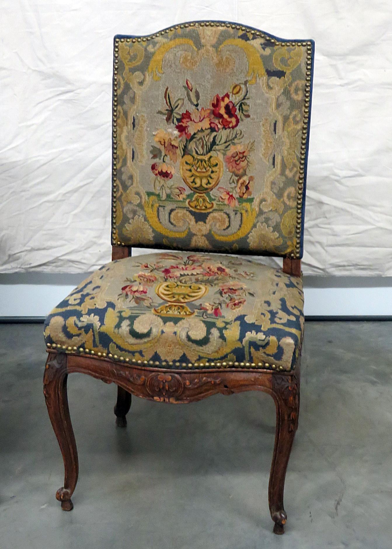 Pair of Louis XV Style Needlepoint Chairs In Good Condition In Swedesboro, NJ