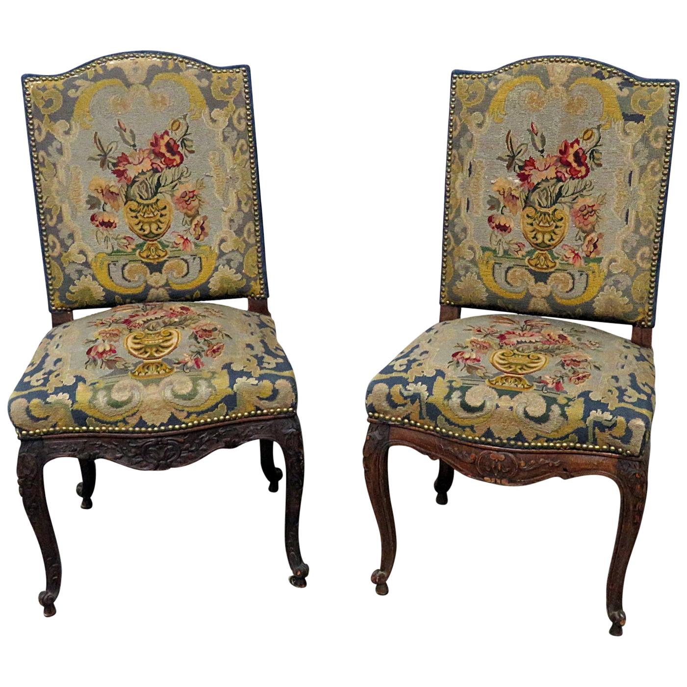 Pair of Louis XV Style Needlepoint Chairs