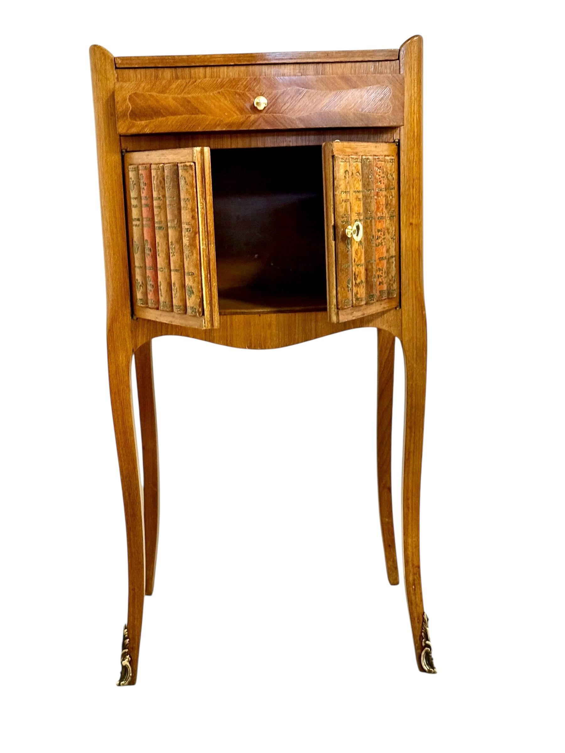 Pair of Louis XV Style Nightstands with Faux Book Front, 19th Century For Sale 6