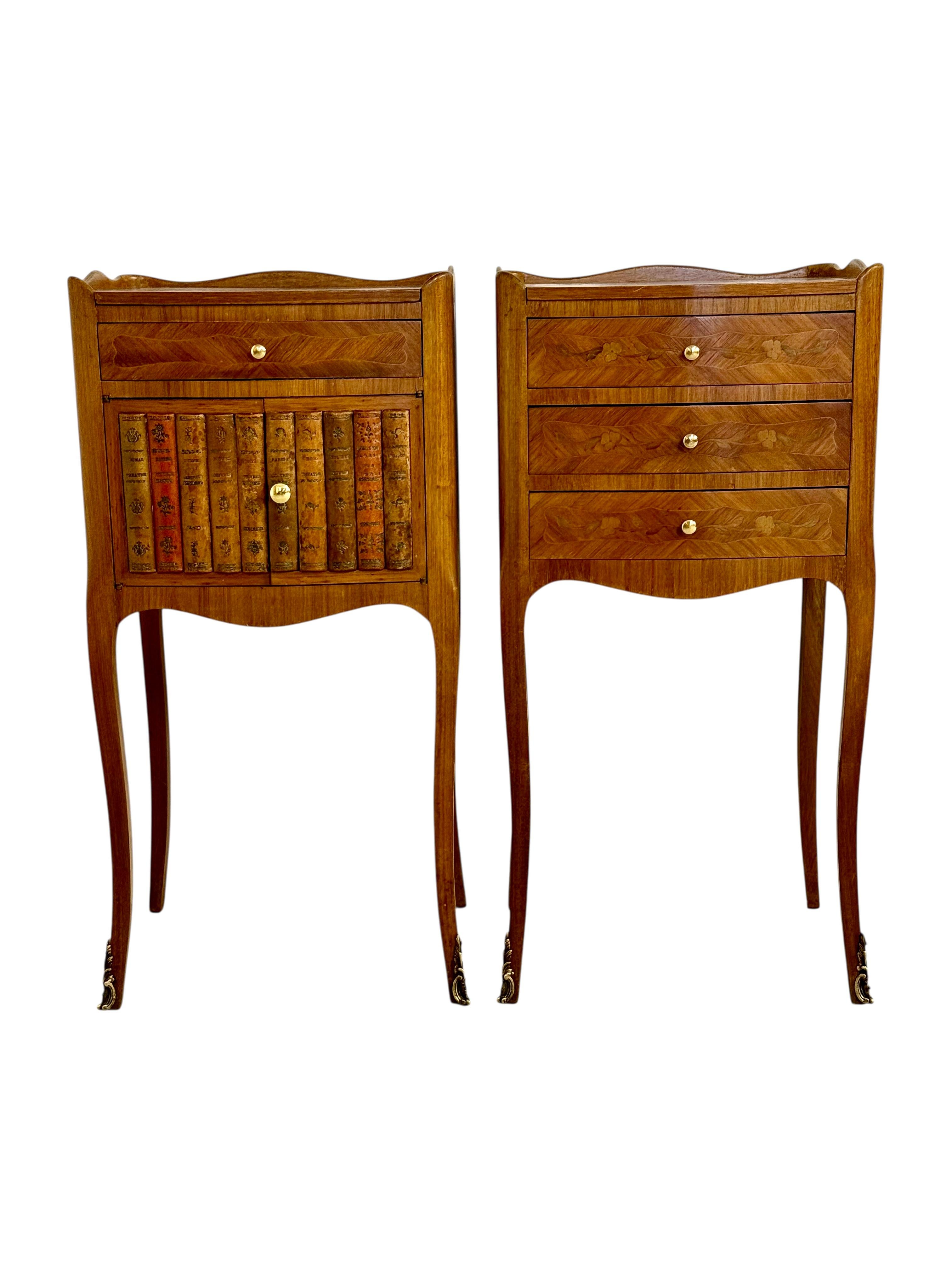 Pair of Louis XV Style Nightstands with Faux Book Front, 19th Century For Sale 12