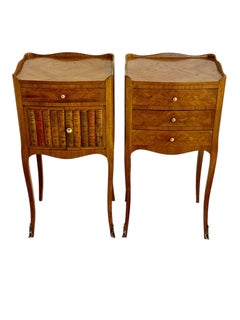 Pair of Louis XV Style Nightstands with Faux Book Front, 19th Century