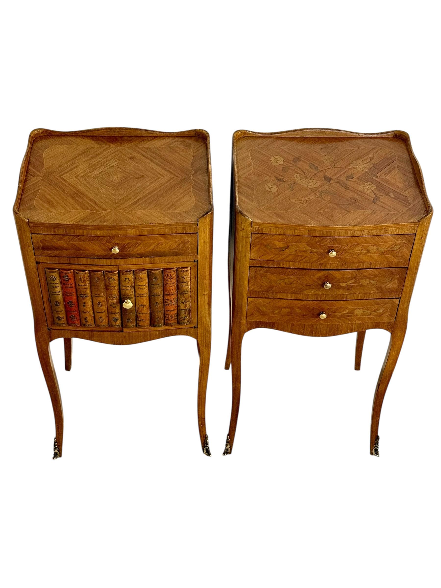Pair of Louis XV Style Nightstands with Faux Book Front, 19th Century For Sale 1