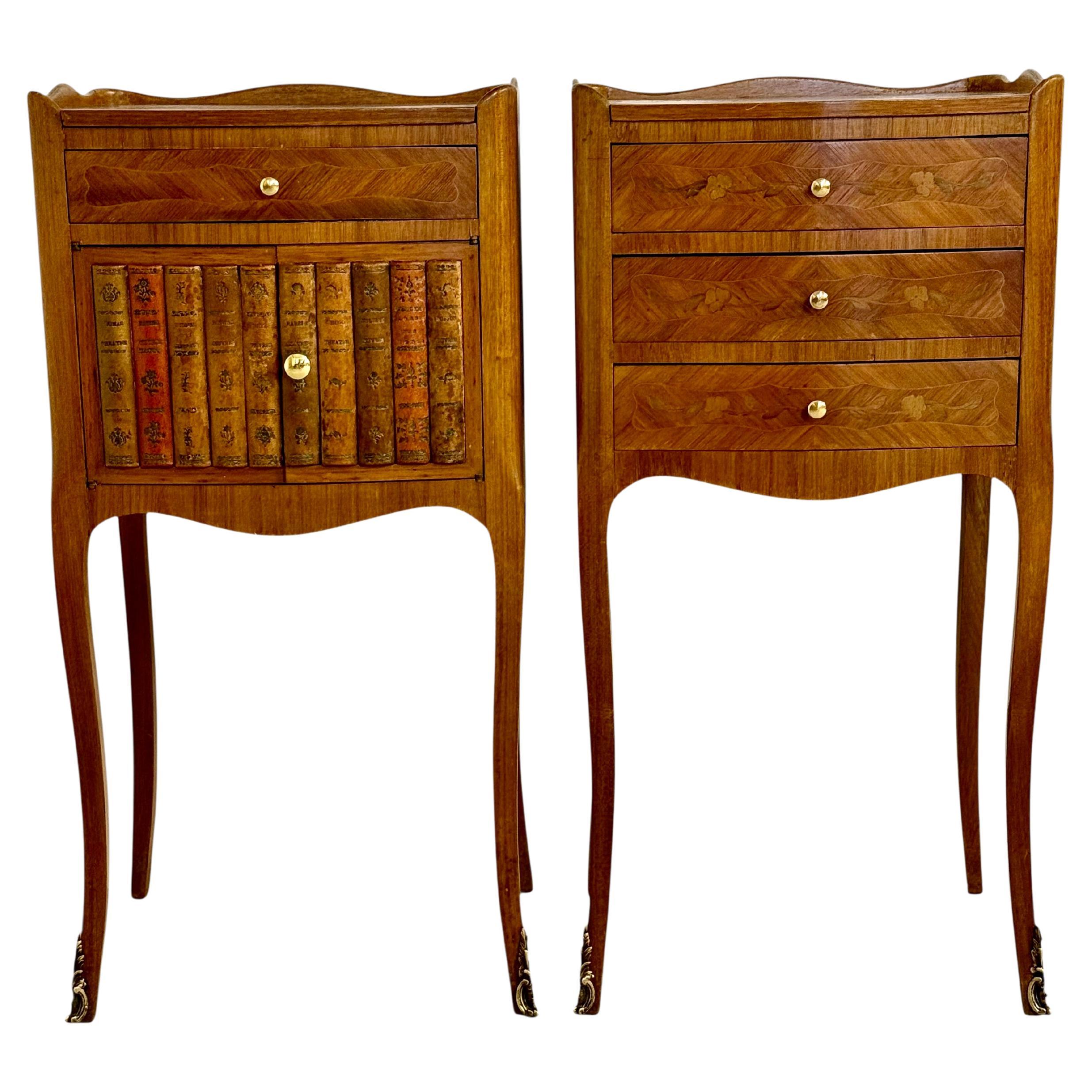 Pair of Louis XV Style Nightstands with Faux Book Front, 19th Century For Sale