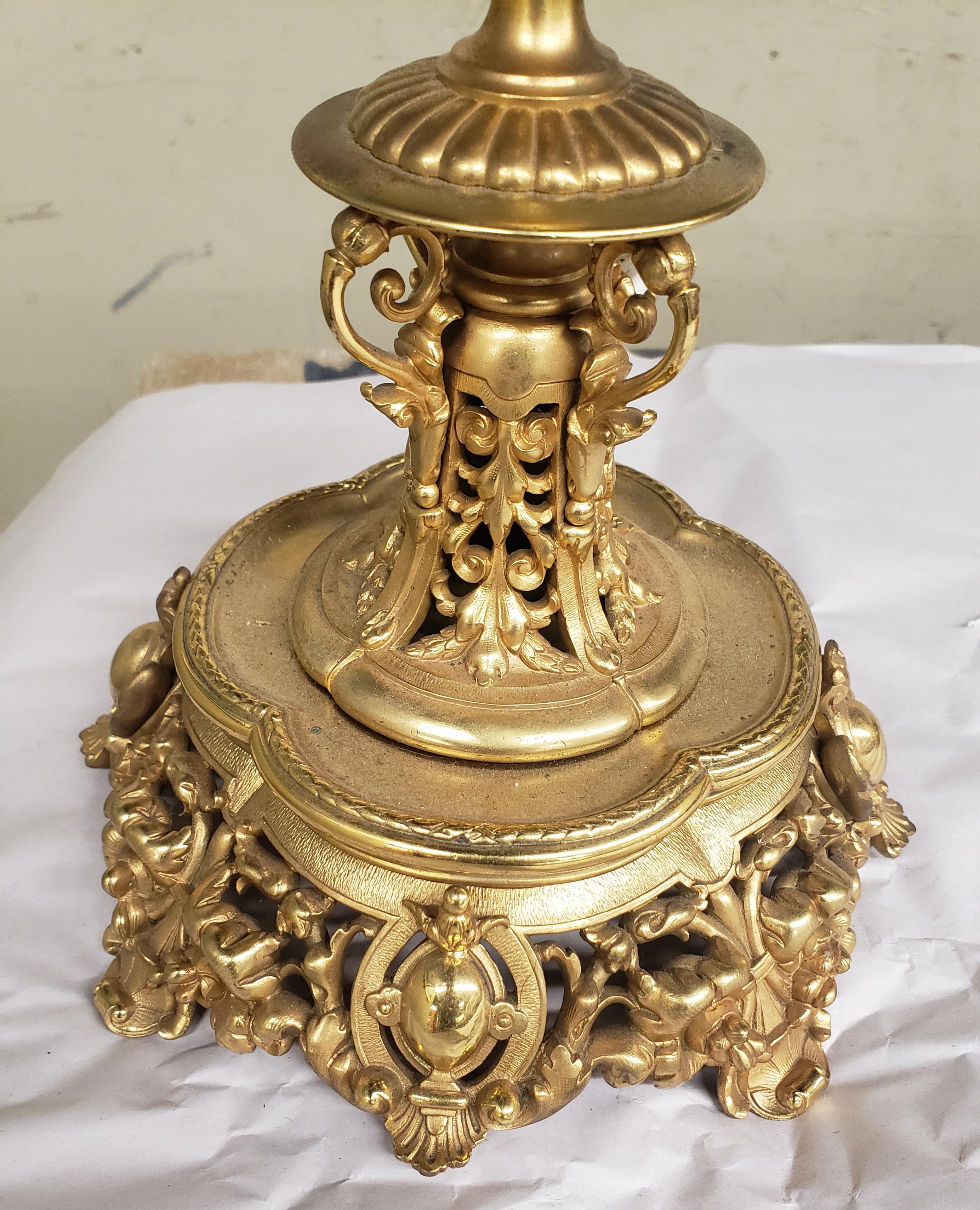 French Pair Of Louis XV Style Ormolu Five-Light Candelabras, 20th Century For Sale