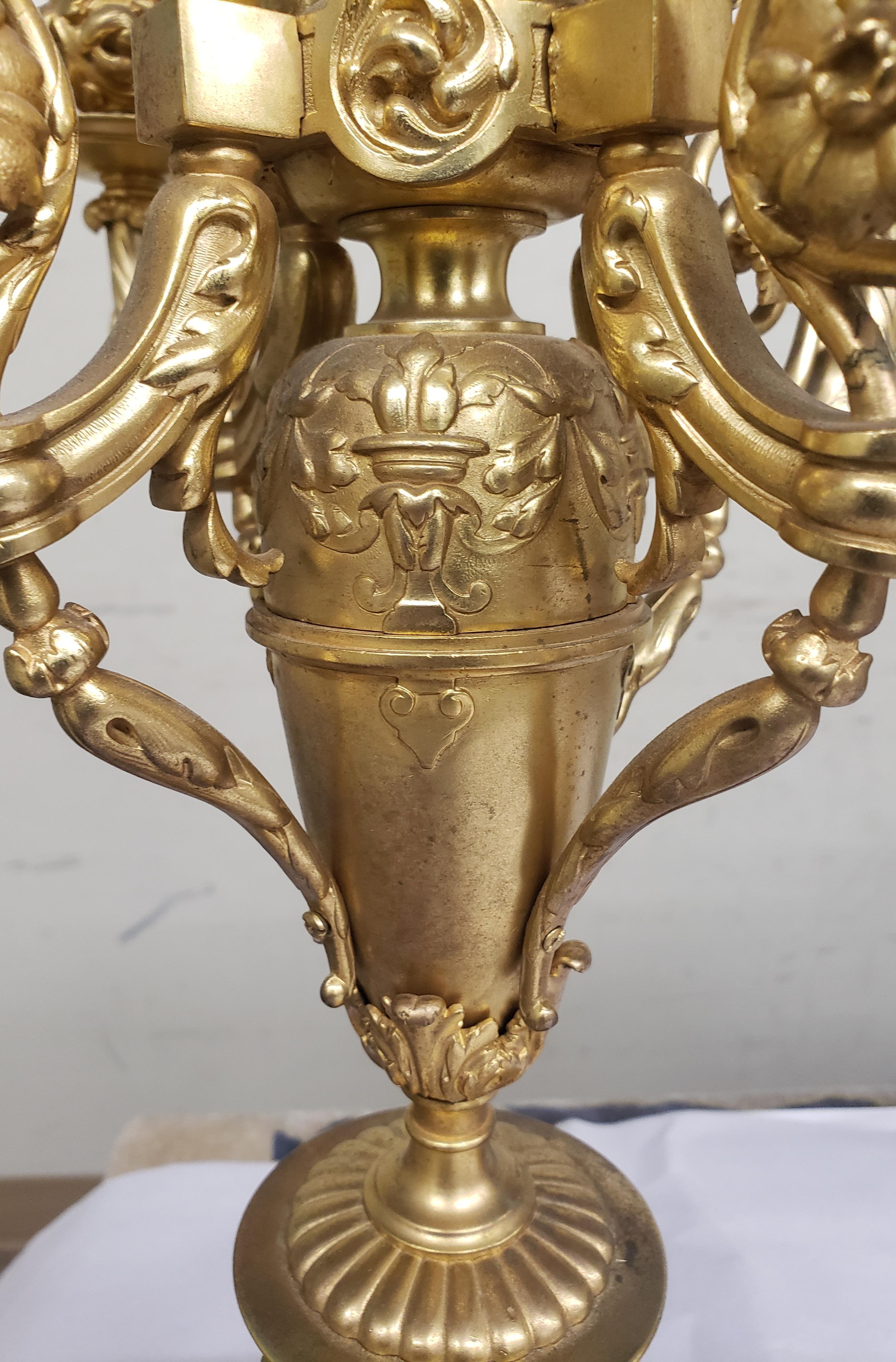 Pair Of Louis XV Style Ormolu Five-Light Candelabras, 20th Century For Sale 2