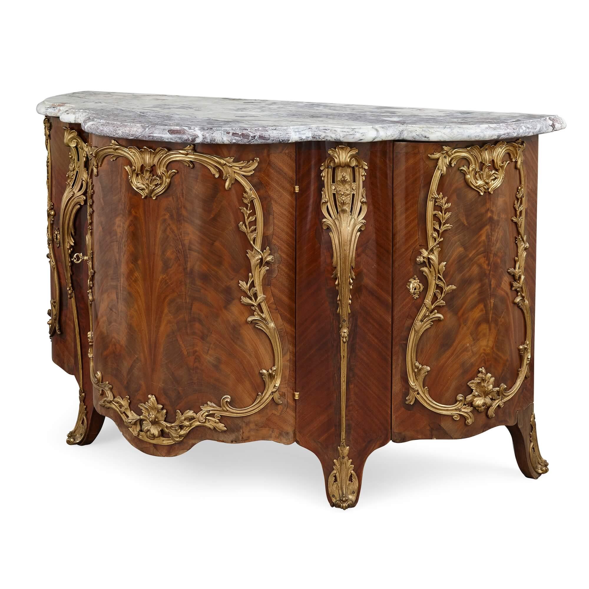 Pair of Louis XV Style Ormolu-Mounted Mahogany and Marble Commodes For Sale 1