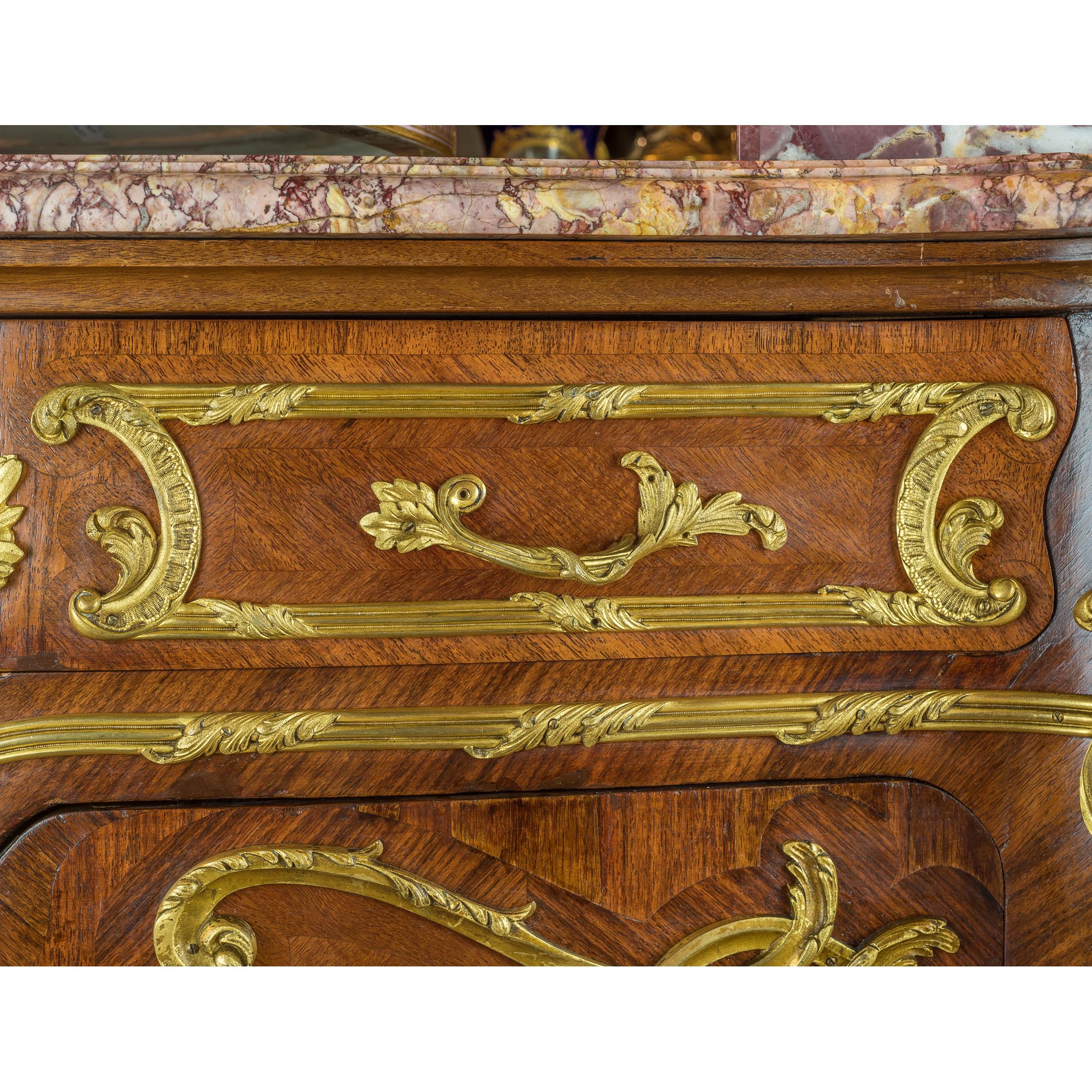 Pair of Louis XV-Style Ormolu-Mounted Marble-Top Credenza by Fontainebleau For Sale 2