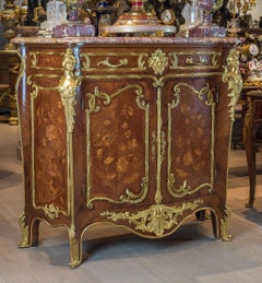 Pair of Louis XV-Style Ormolu-Mounted Marble-Top Credenza by Fontainebleau