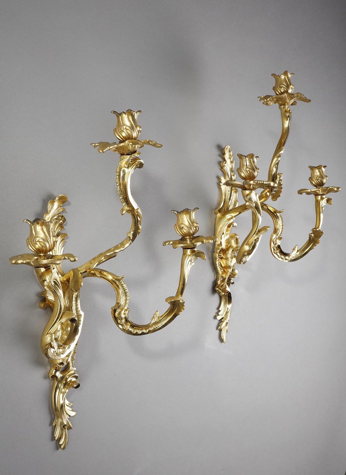 Pair of Louis XV style ormolu sconces  For Sale 5