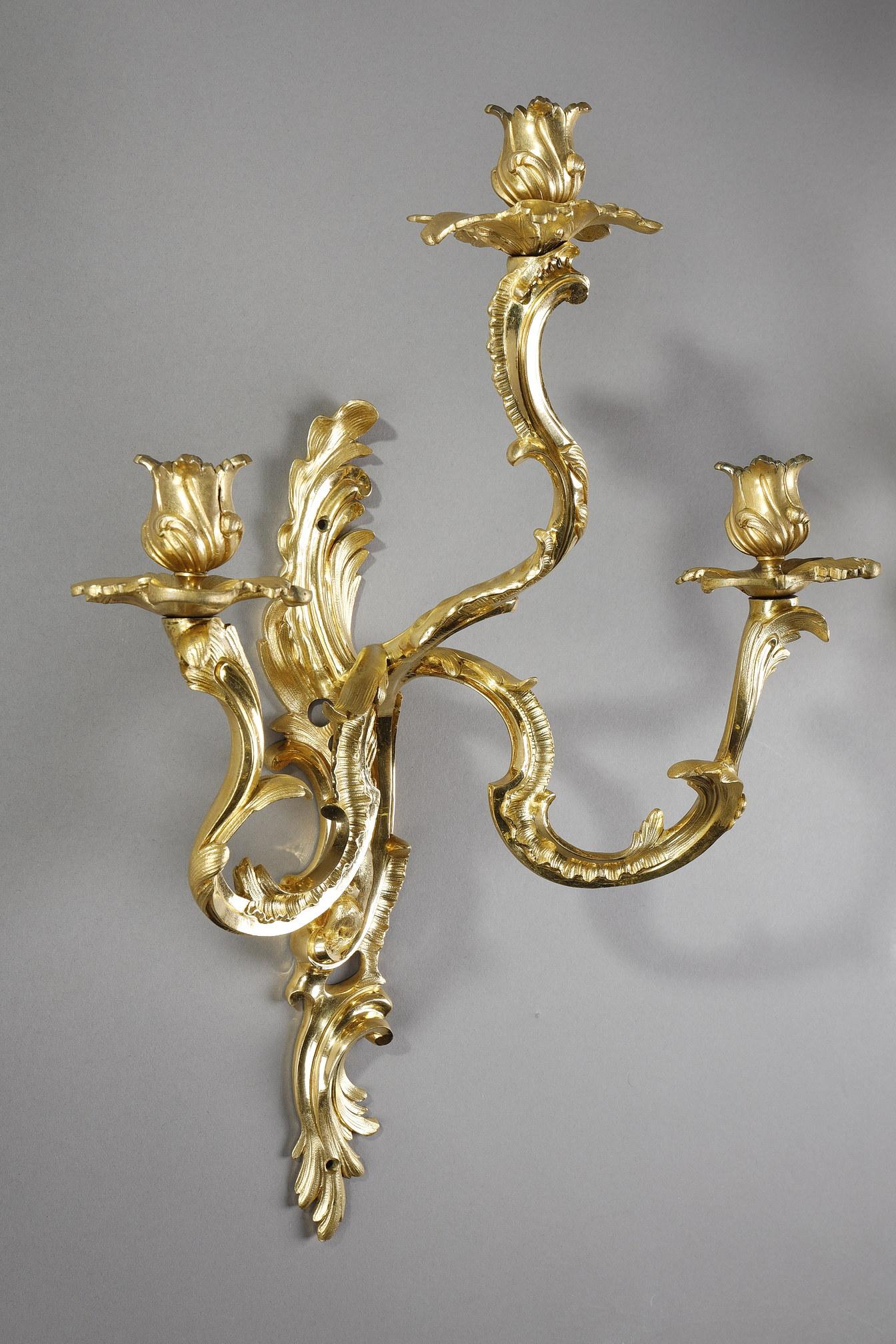 Pair of Louis XV style ormolu sconces  For Sale 6