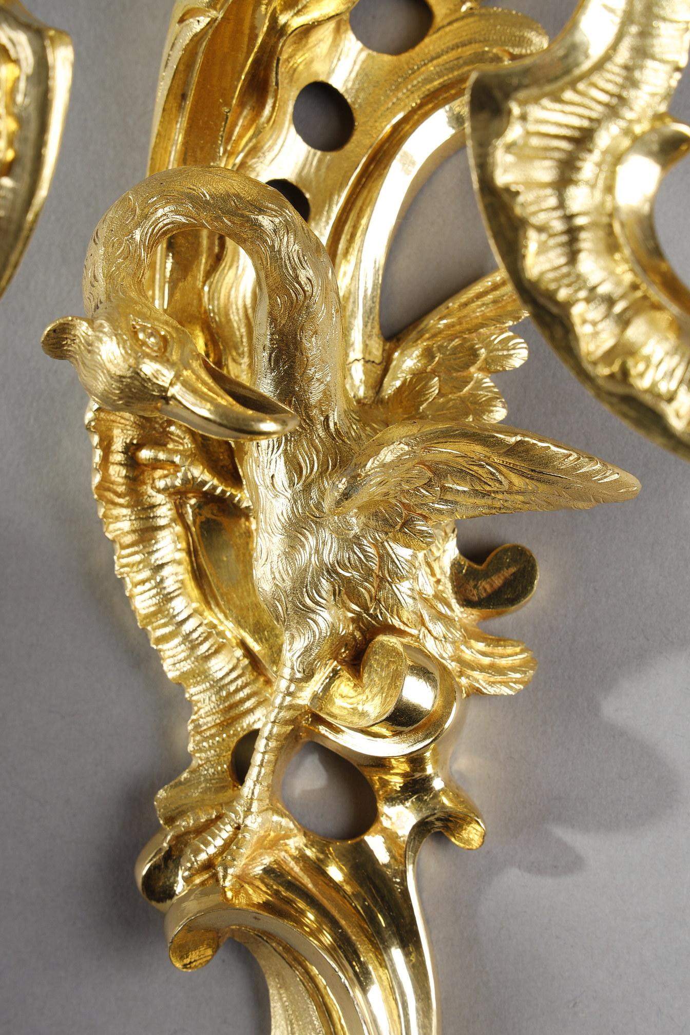 Pair of Louis XV style ormolu sconces  For Sale 9