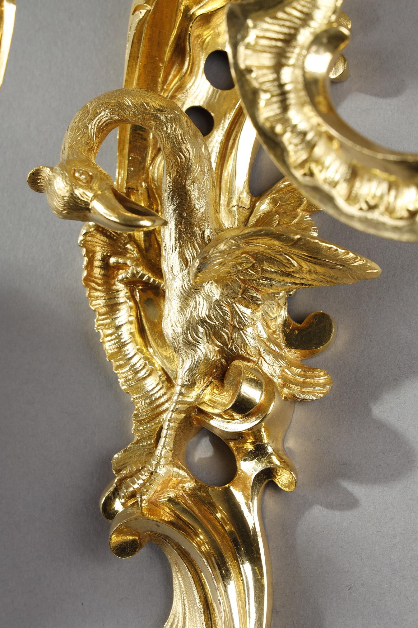 Pair of Louis XV style ormolu sconces  For Sale 10