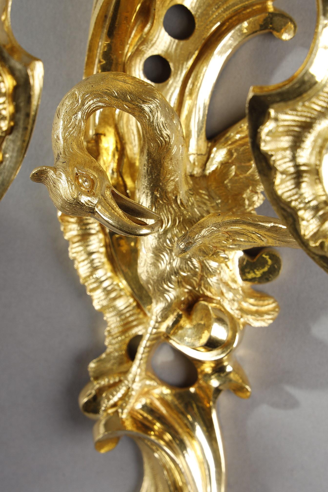 Pair of Louis XV style ormolu sconces  For Sale 12
