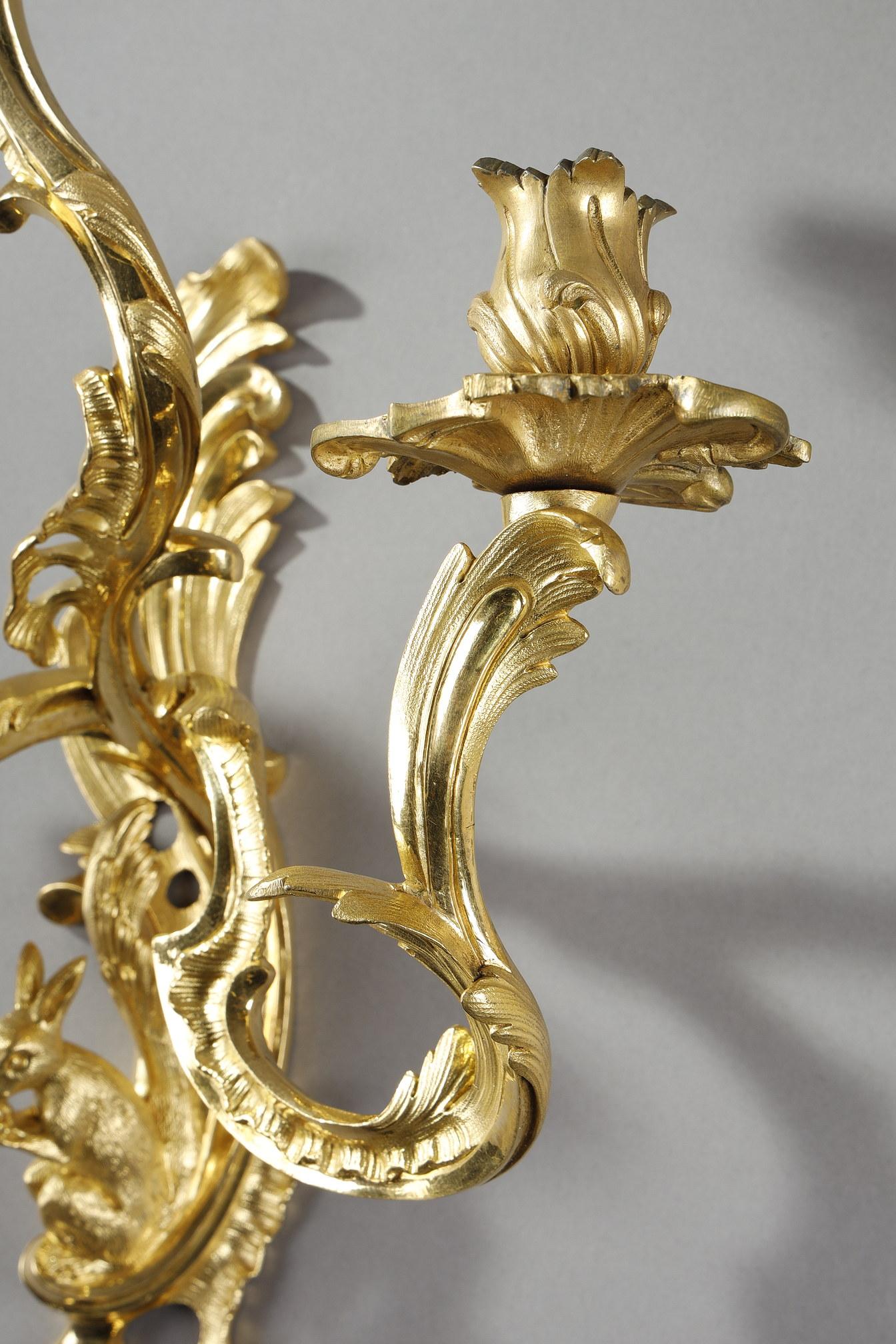 Pair of Louis XV style ormolu sconces  For Sale 13