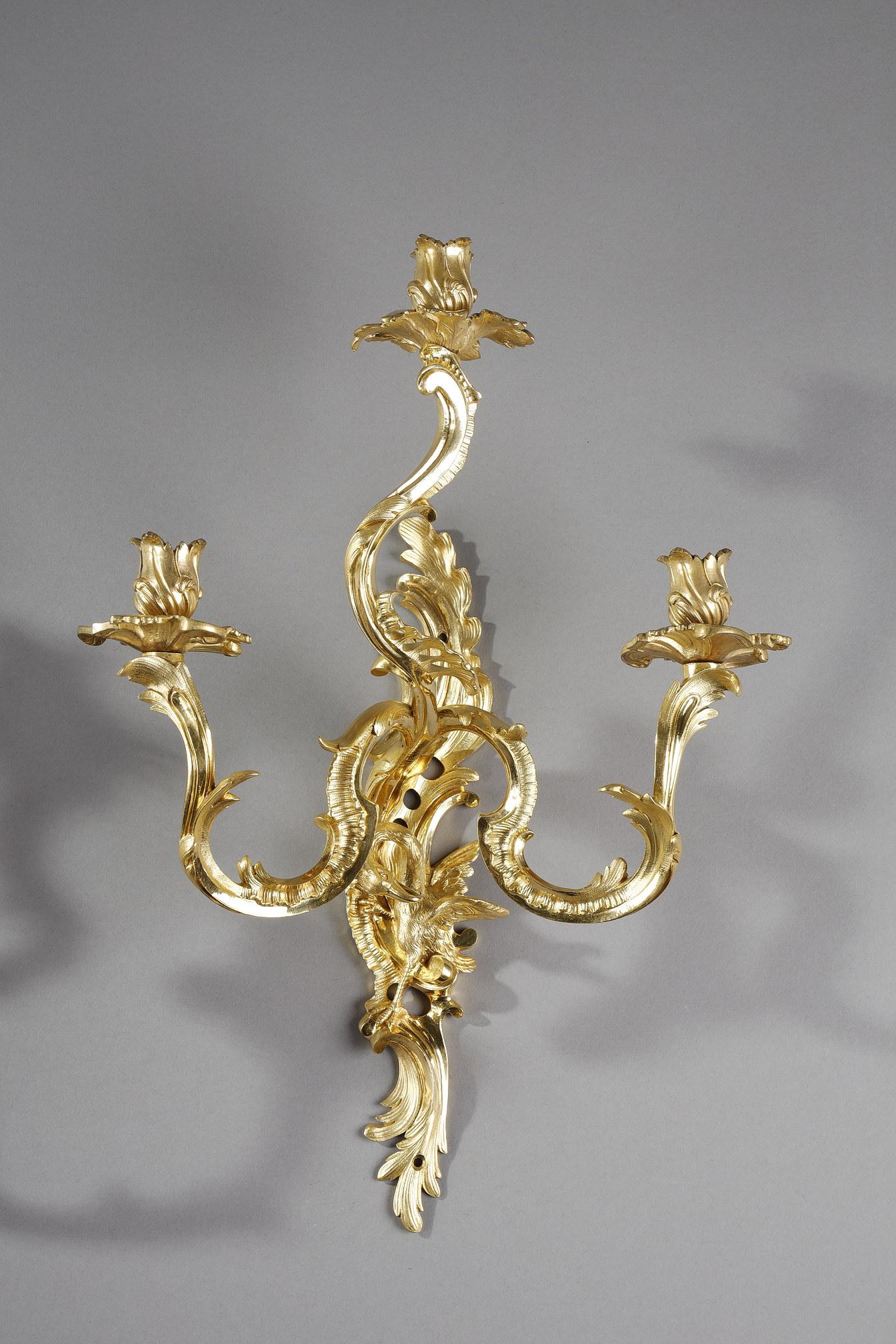 Early 20th Century Pair of Louis XV style ormolu sconces  For Sale