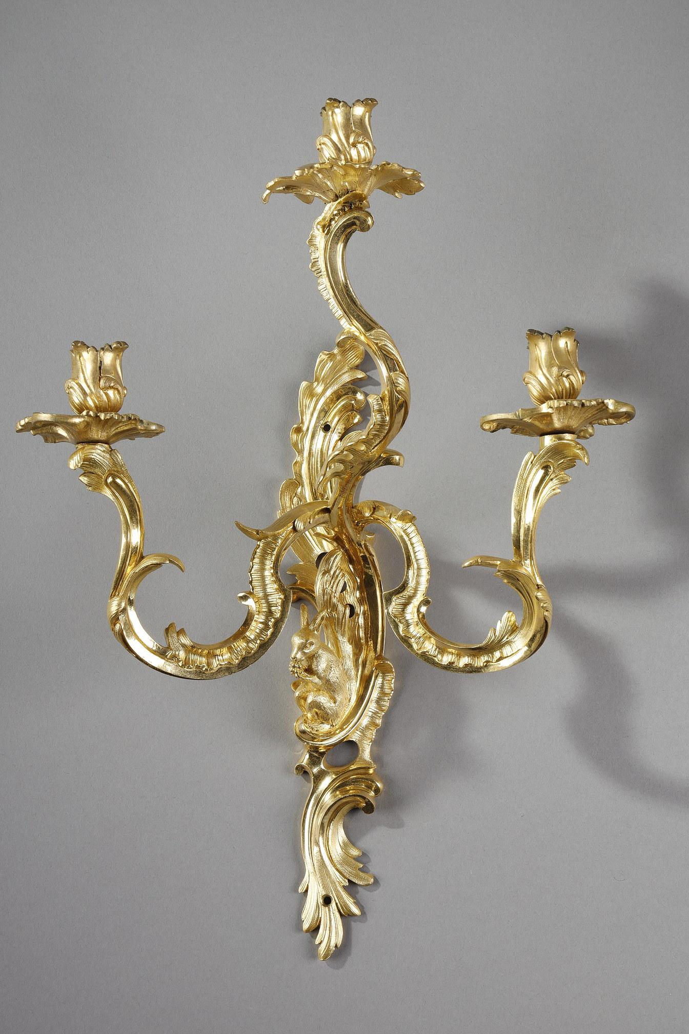 Pair of Louis XV style ormolu sconces  For Sale 1