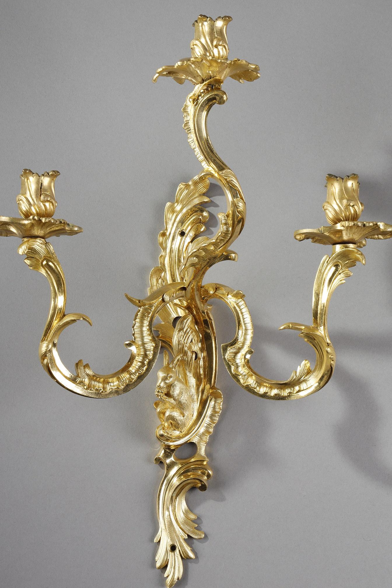 Pair of Louis XV style ormolu sconces  For Sale 2