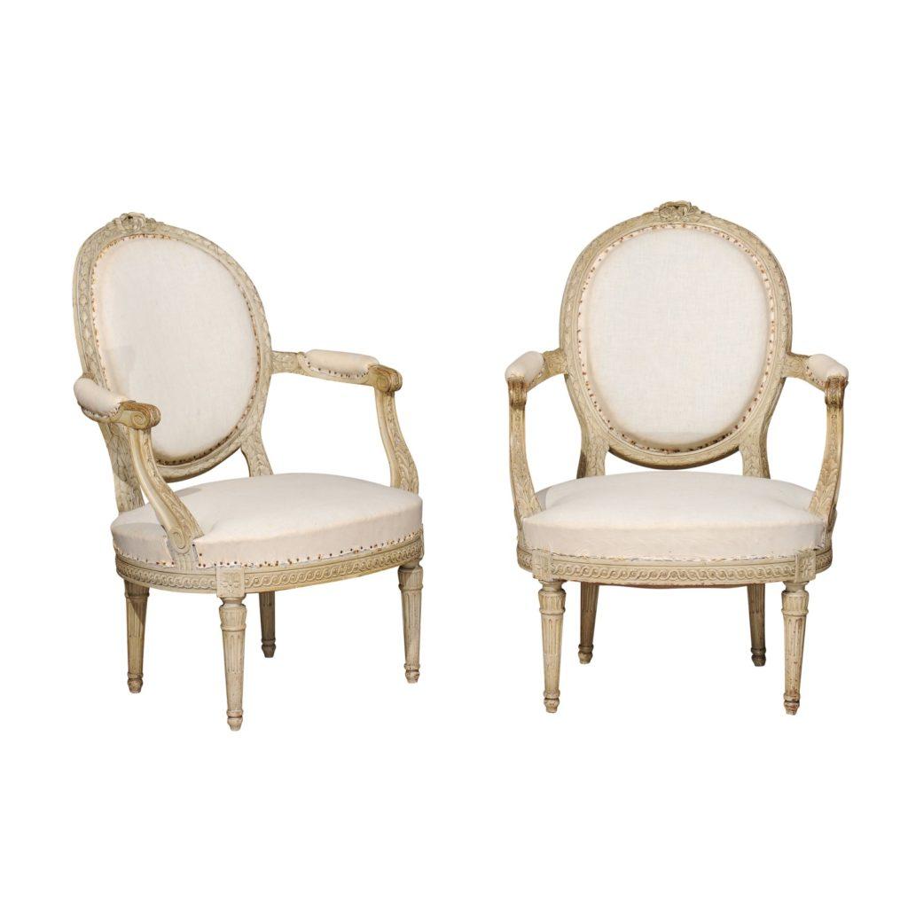 Pair of Louis XV Style Oval Back Armchairs 3