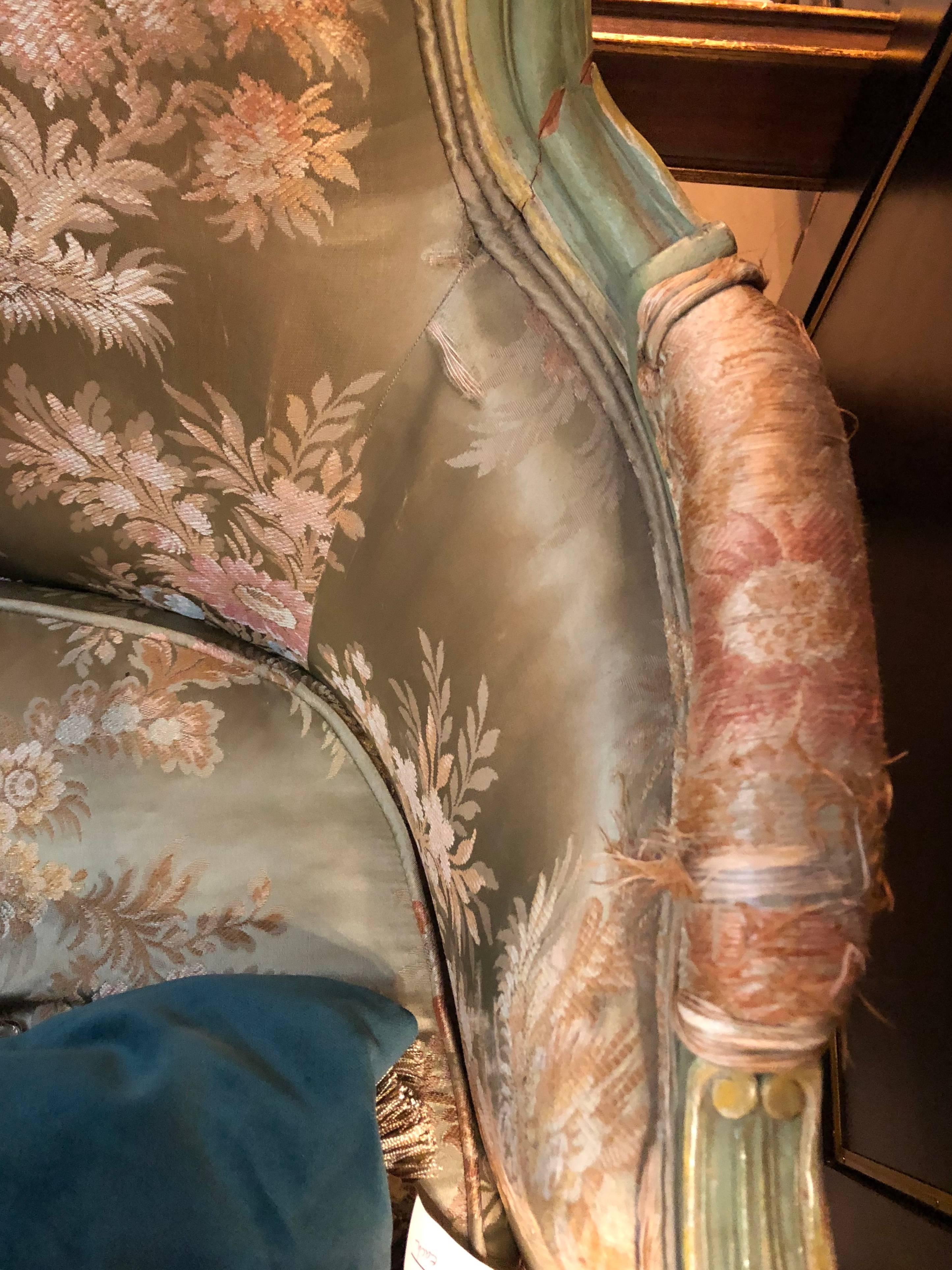 Pair of Louis XV Style Paint Decorated Bergere Chairs 2