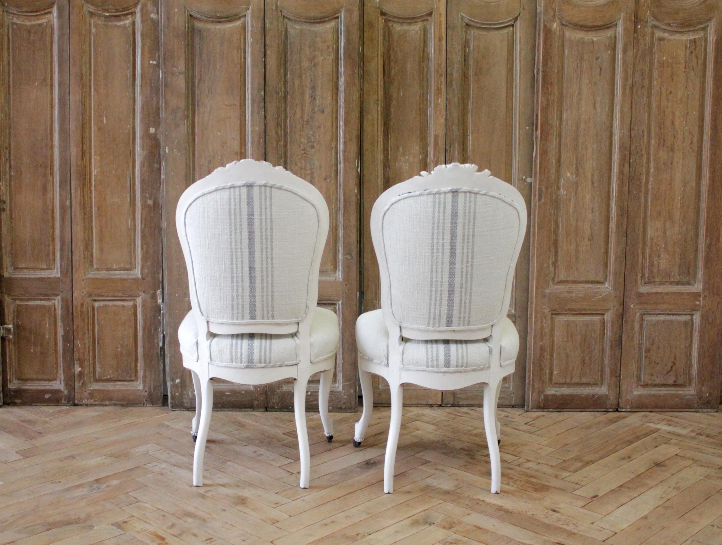 European Pair of Louis XV Style Painted and Upholstered Side Chairs
