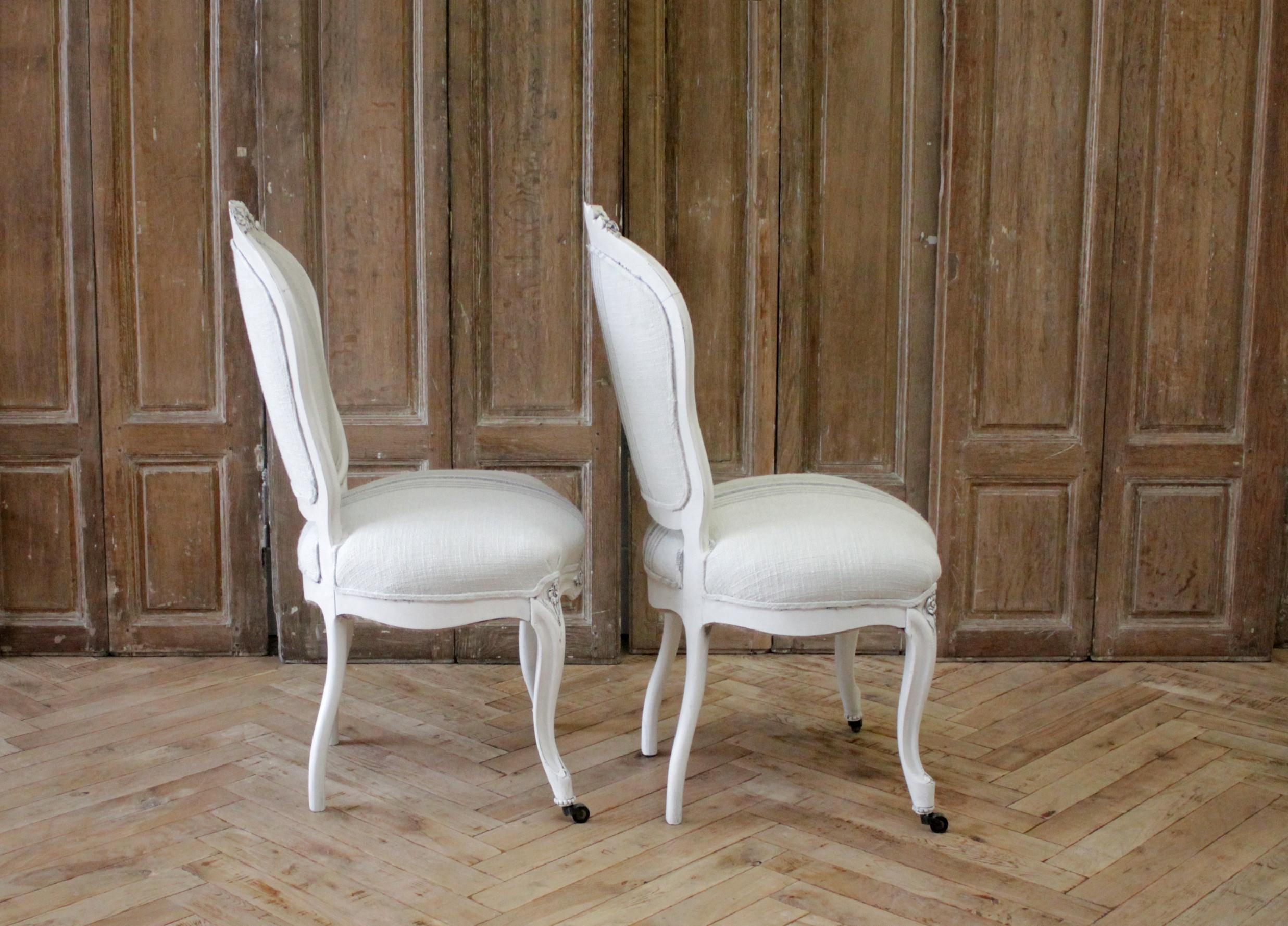 Pair of Louis XV Style Painted and Upholstered Side Chairs In Good Condition In Brea, CA