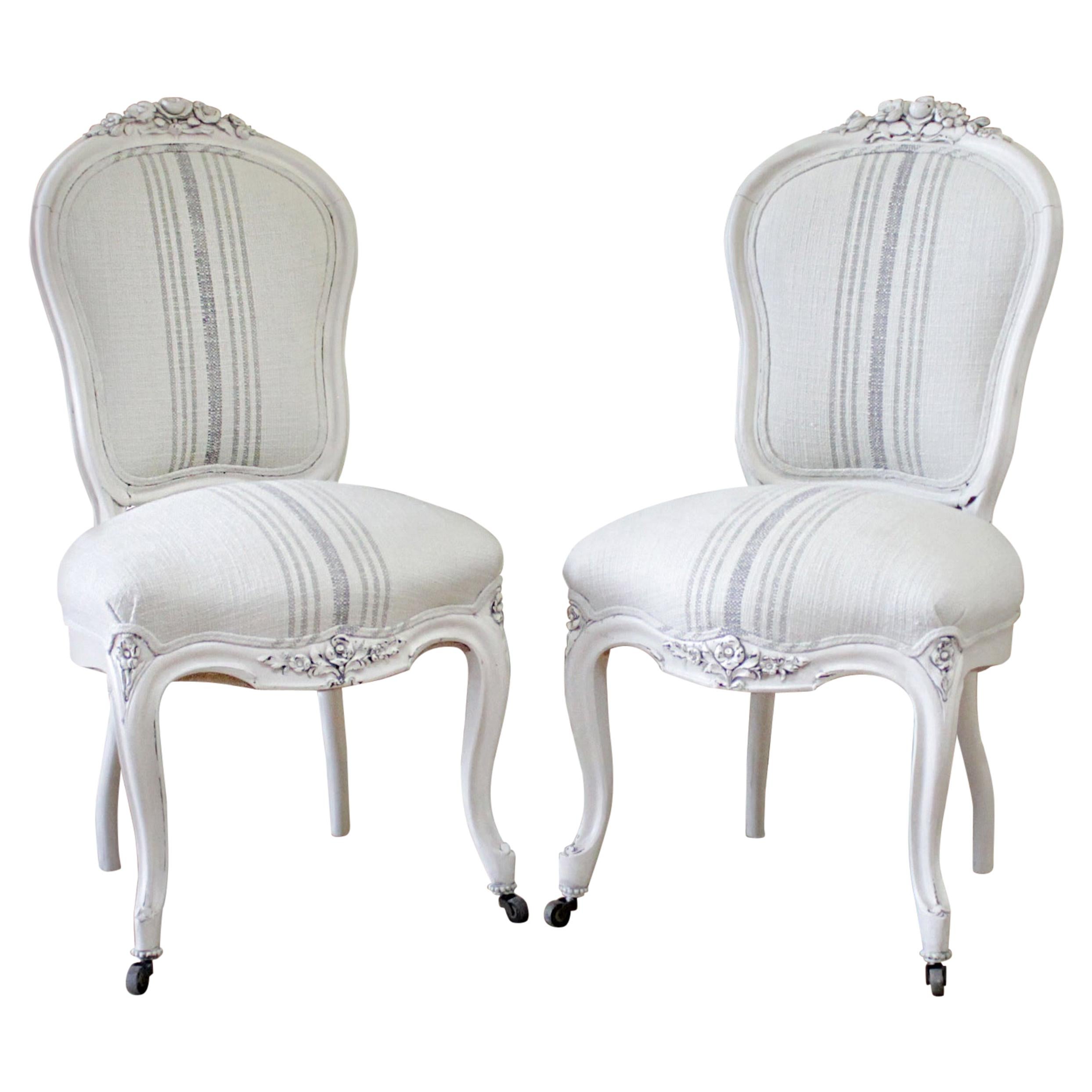 Pair of Louis XV Style Painted and Upholstered Side Chairs