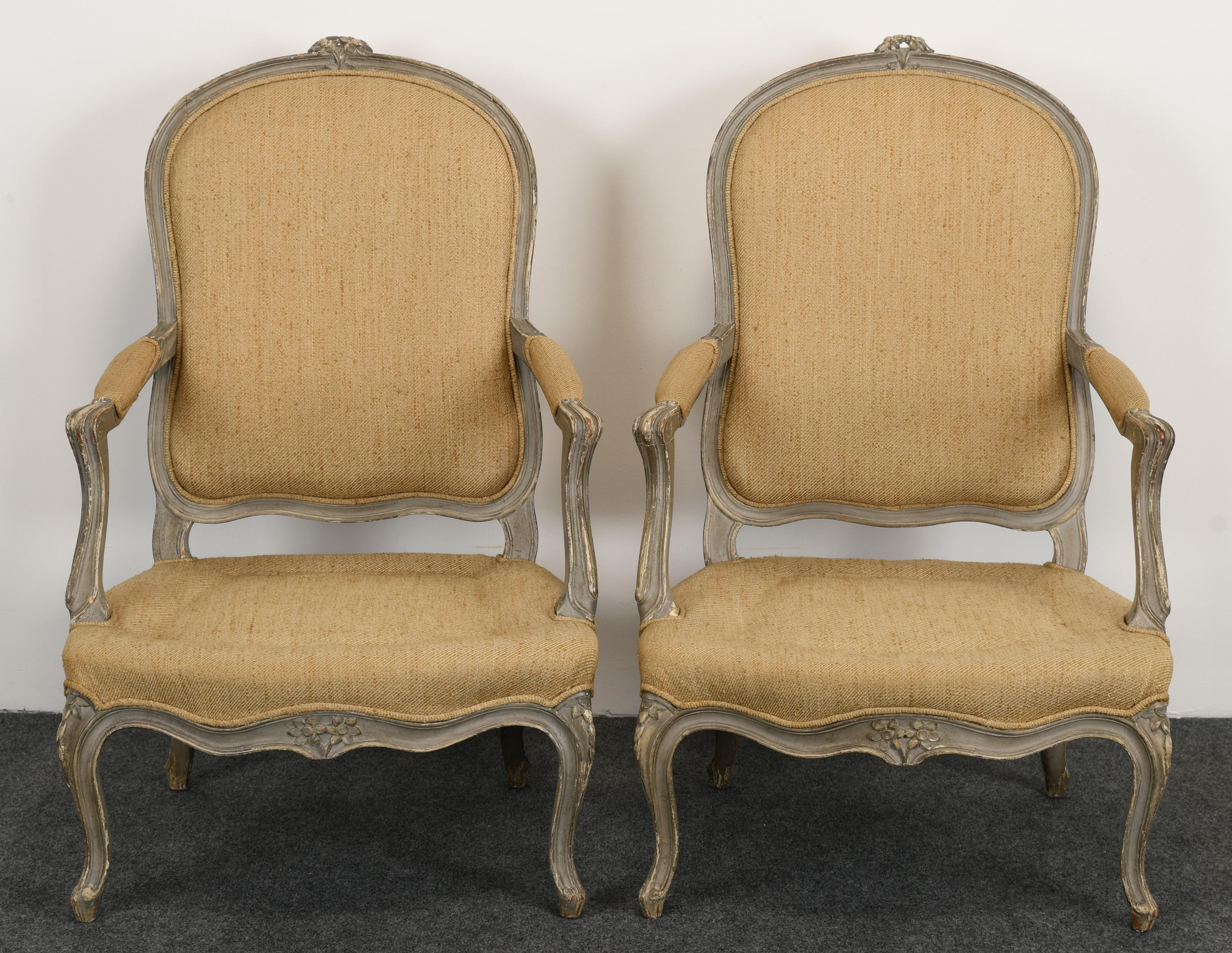 Pair of Louis XV Style Painted Armchairs, 1920s 1
