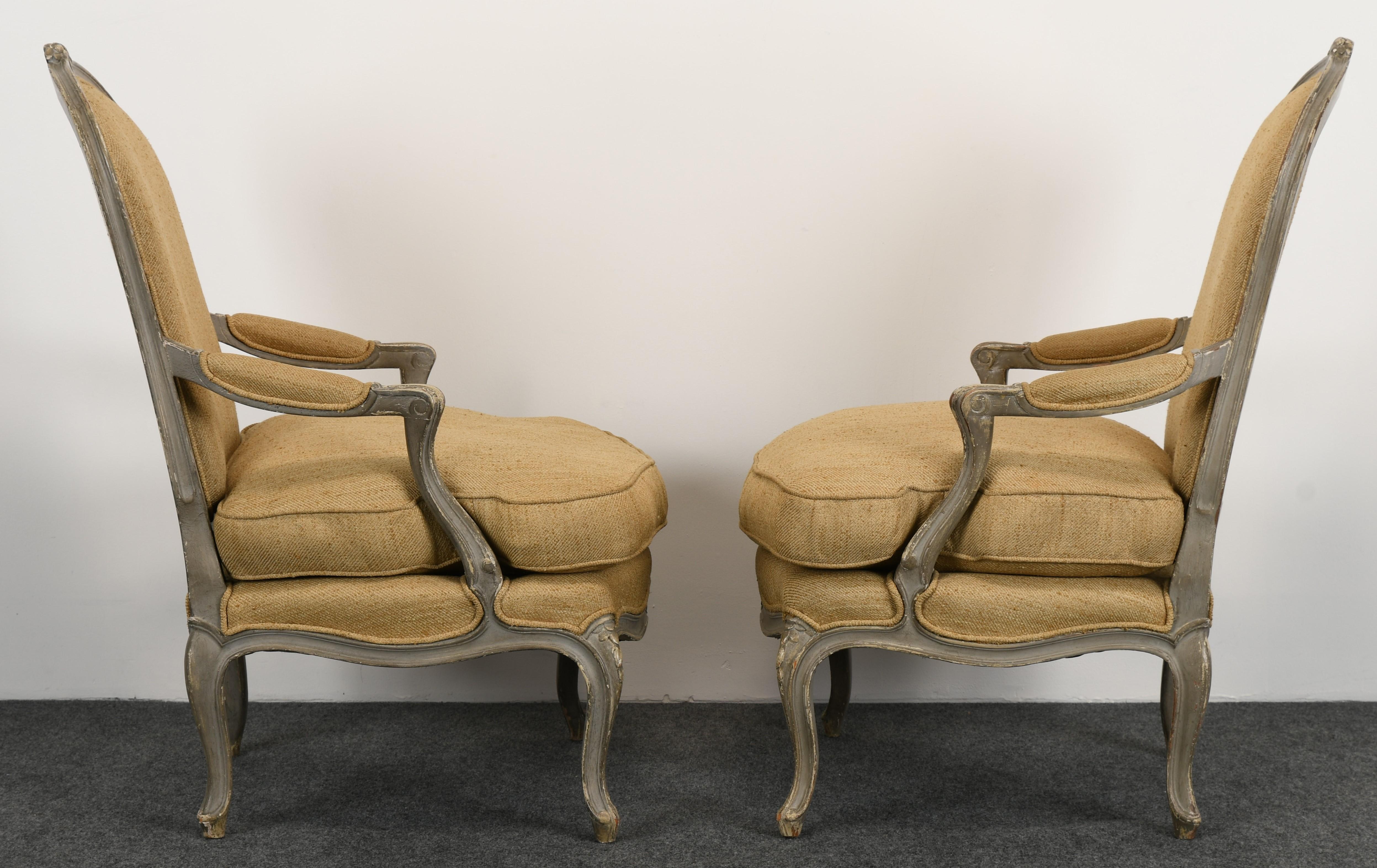 Pair of Louis XV Style Painted Armchairs, 1920s 3