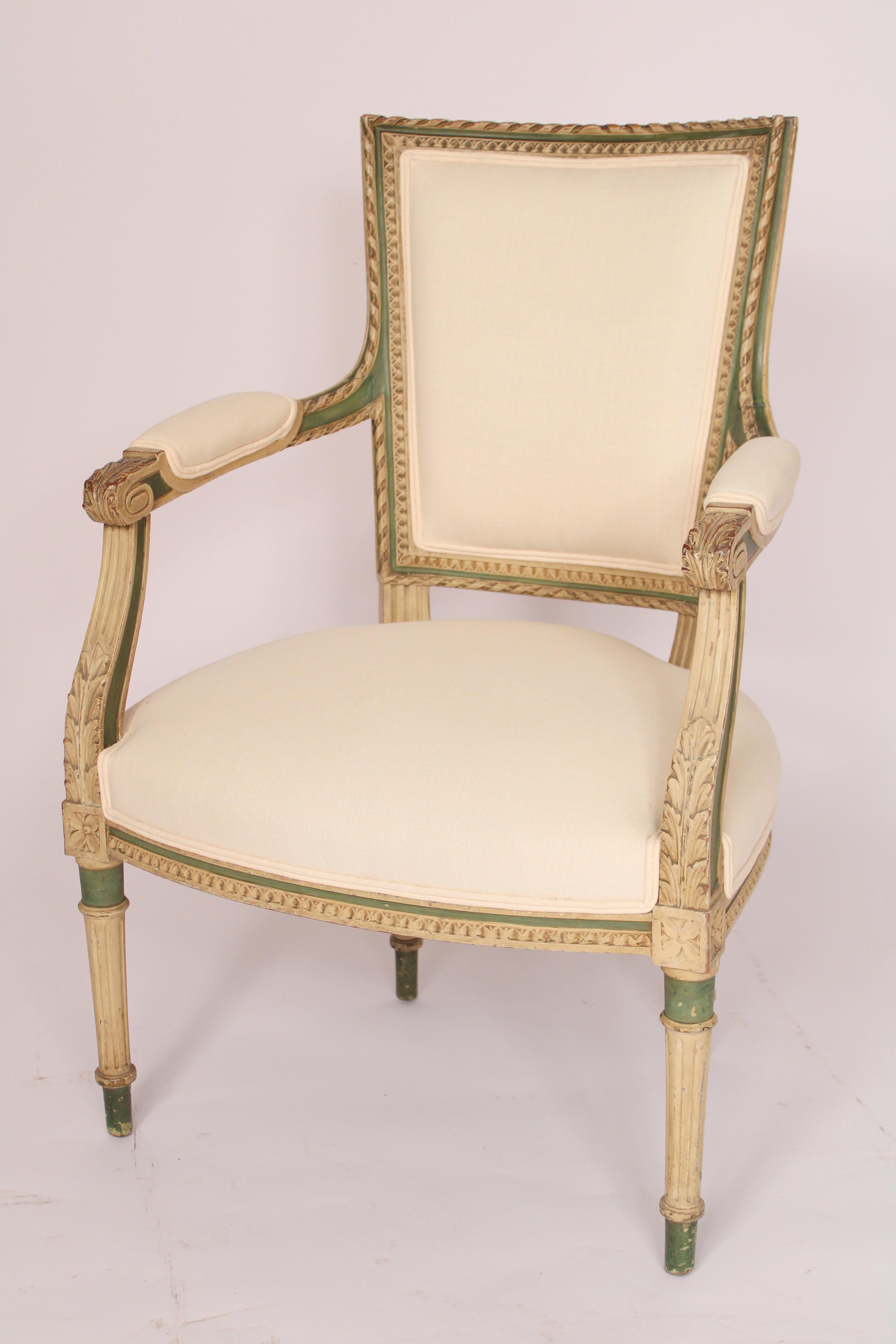 Louis XVI Pair of Louis XV Style Painted Armchairs