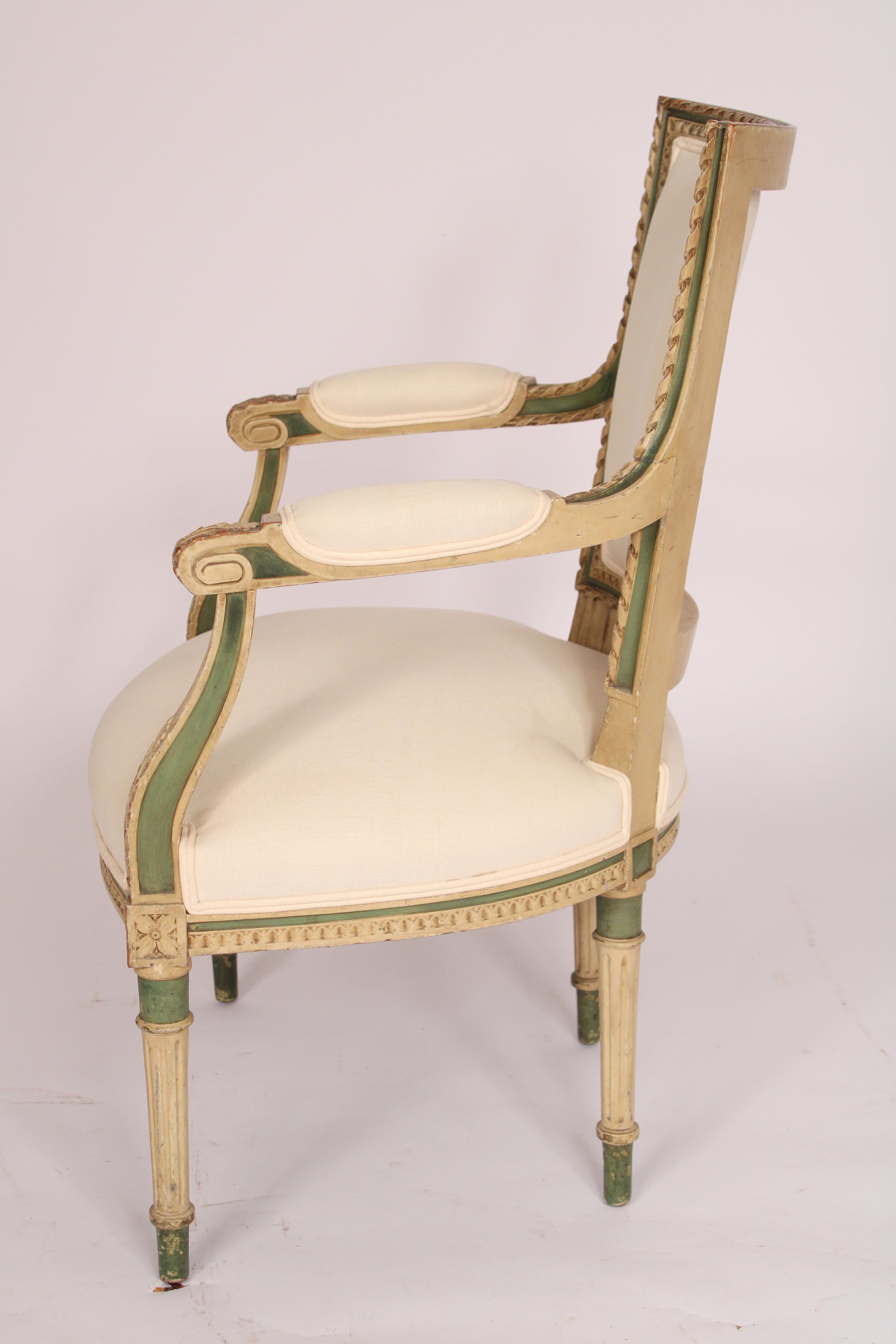 French Pair of Louis XV Style Painted Armchairs