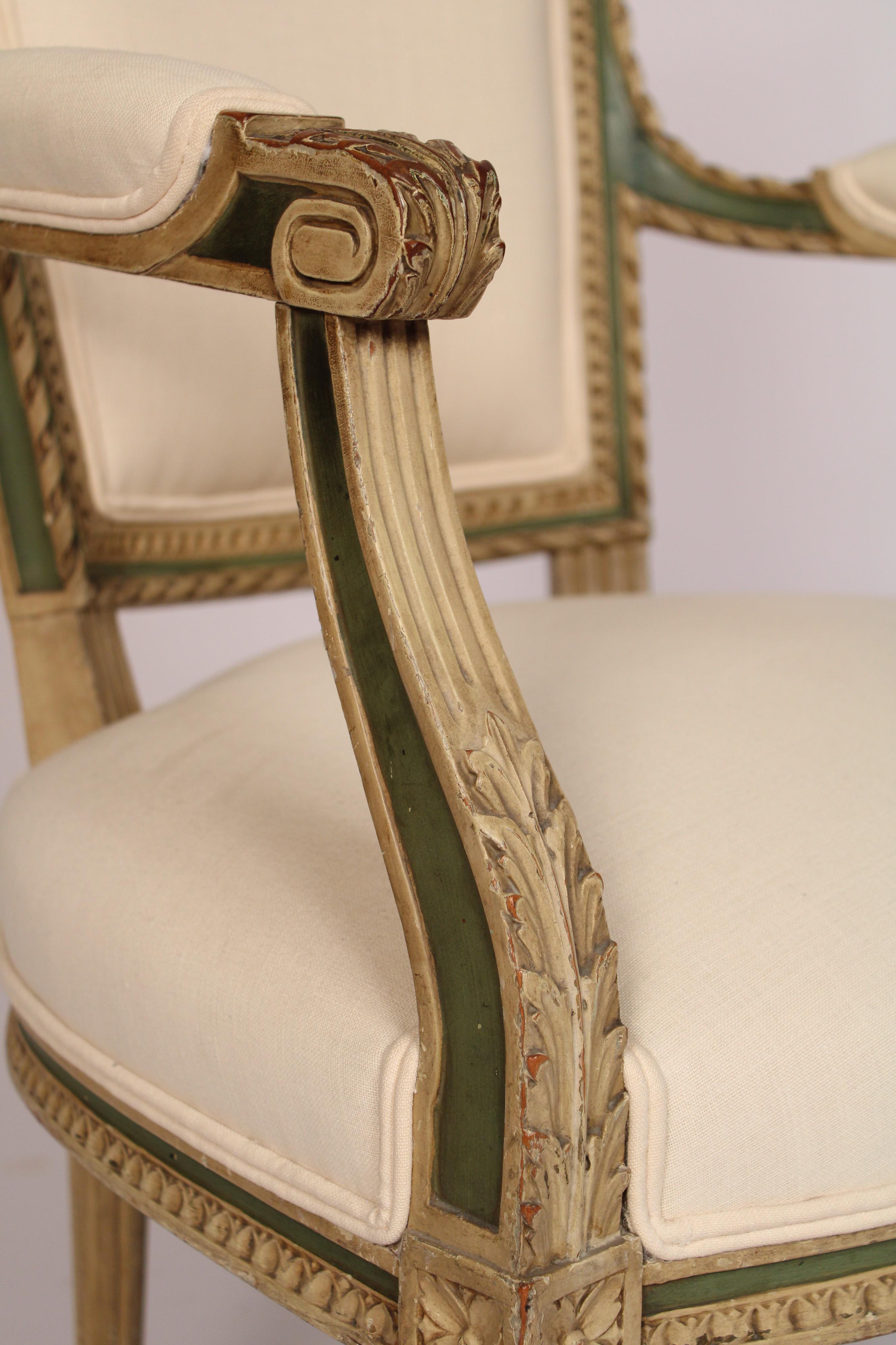 Early 20th Century Pair of Louis XV Style Painted Armchairs