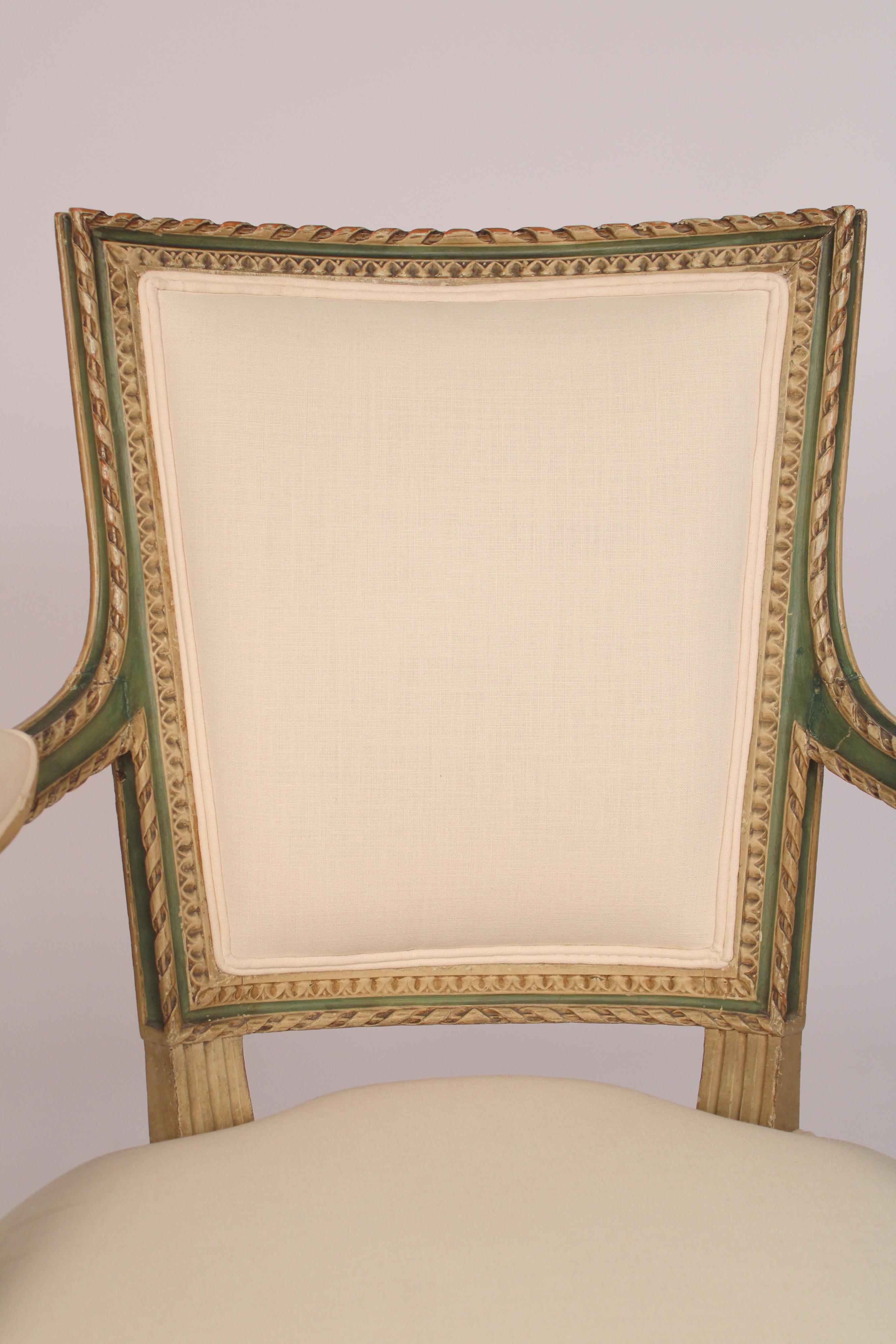 Upholstery Pair of Louis XV Style Painted Armchairs