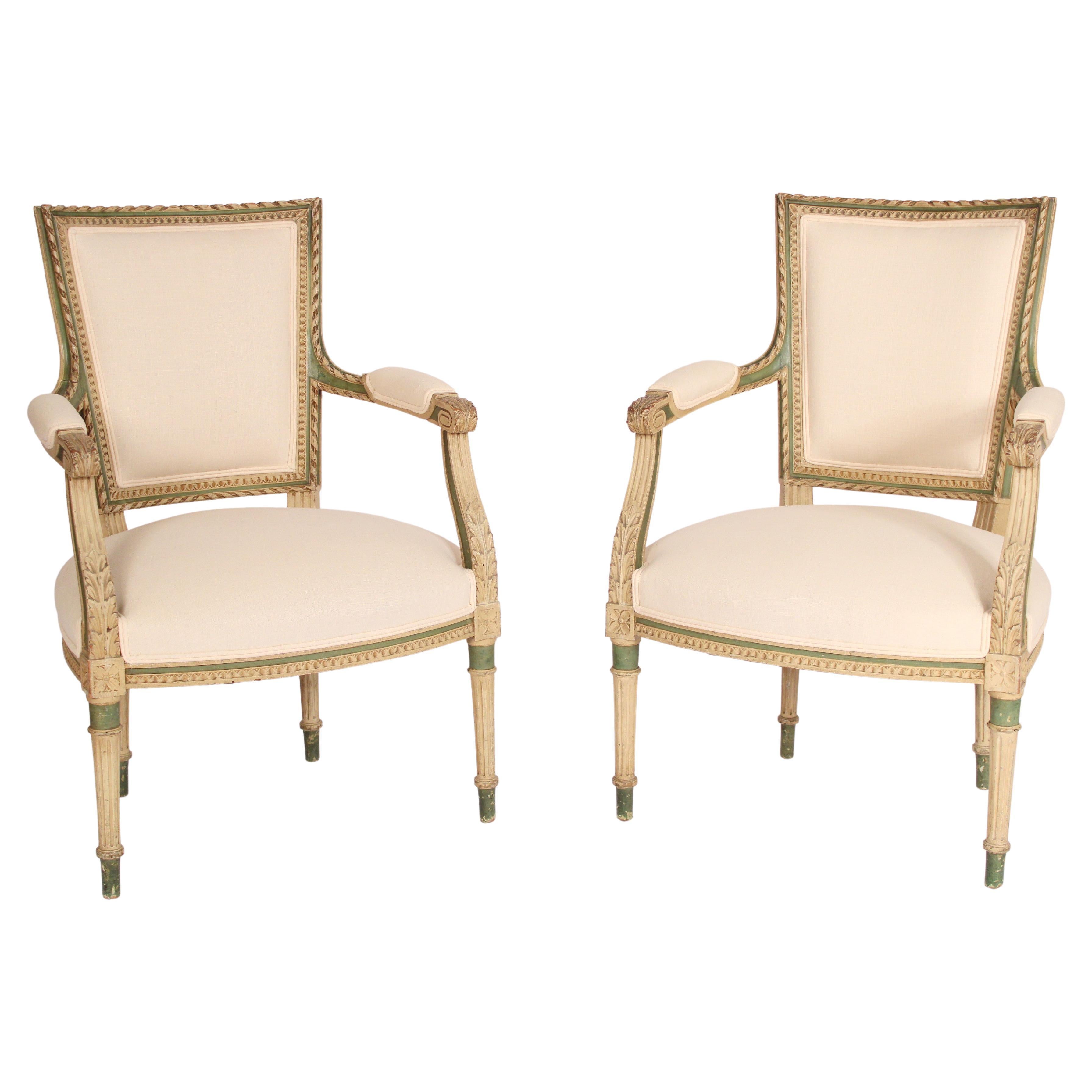 Pair of Louis XV Style Painted Armchairs