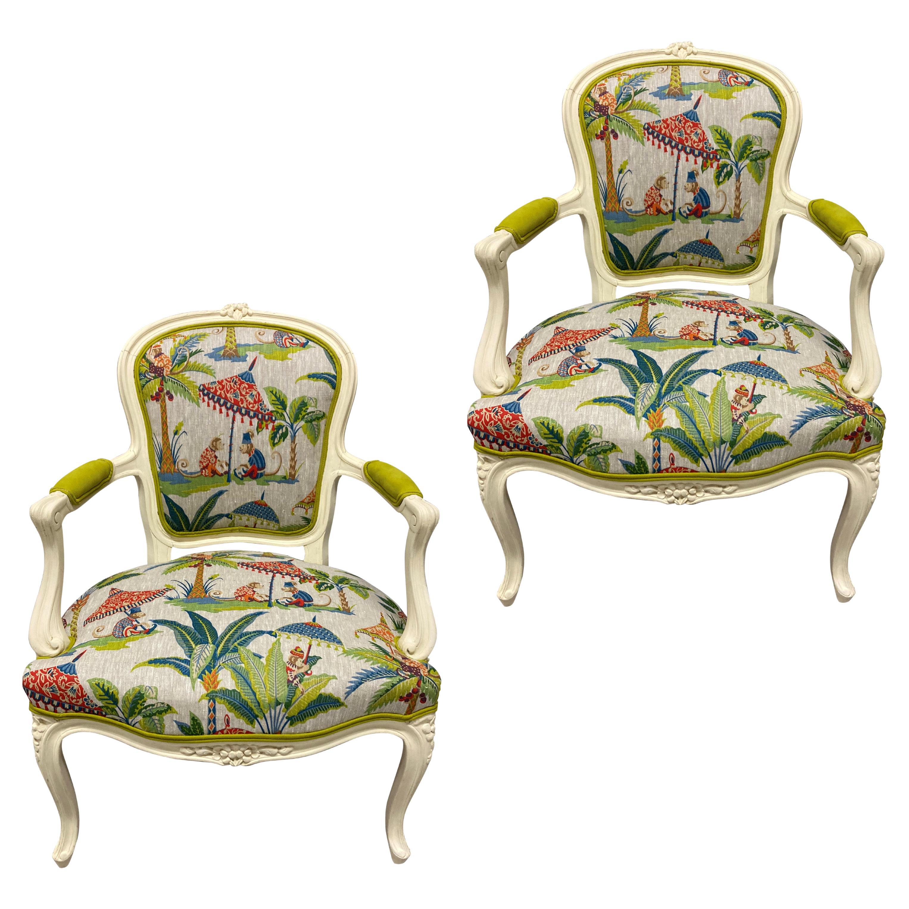 Pair of Louis XV Style Painted Armchairs For Sale