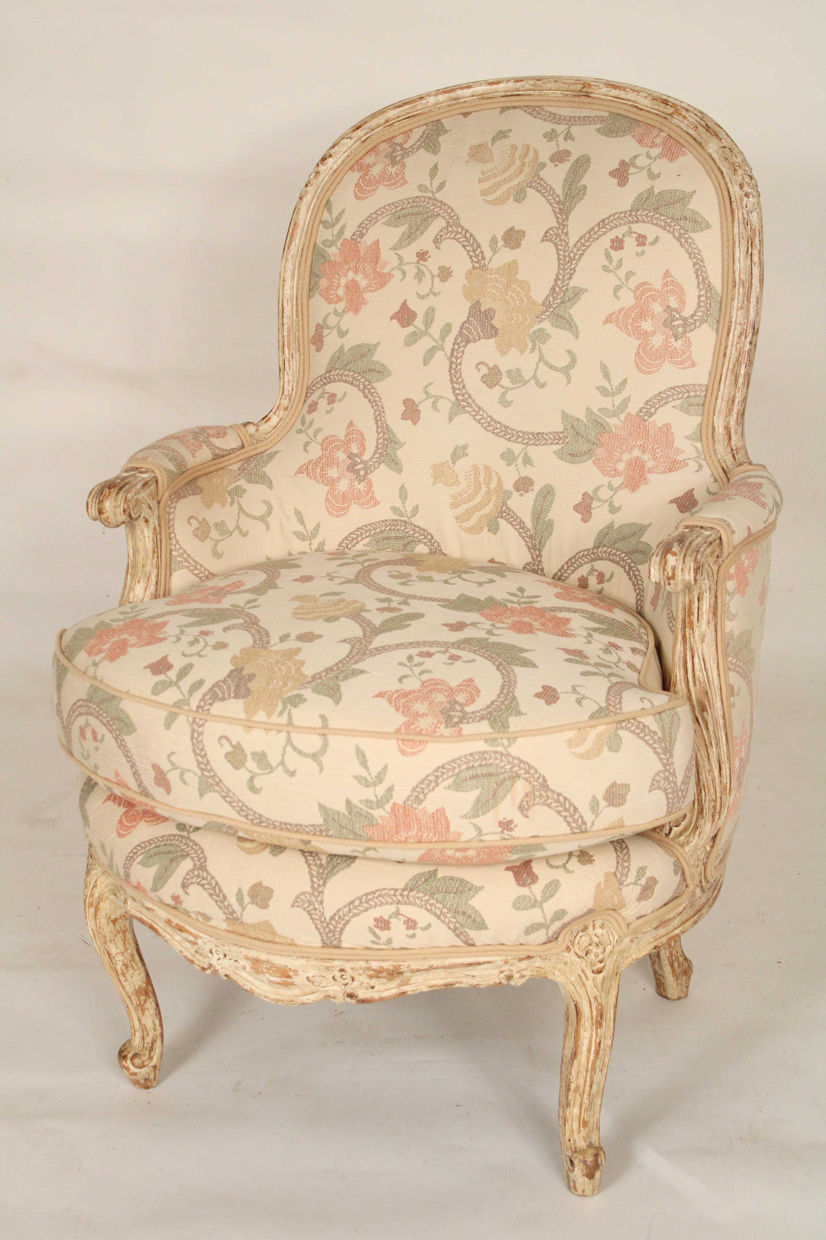 Pair of painted Louis XV style bergeres, circa 1930-1950.