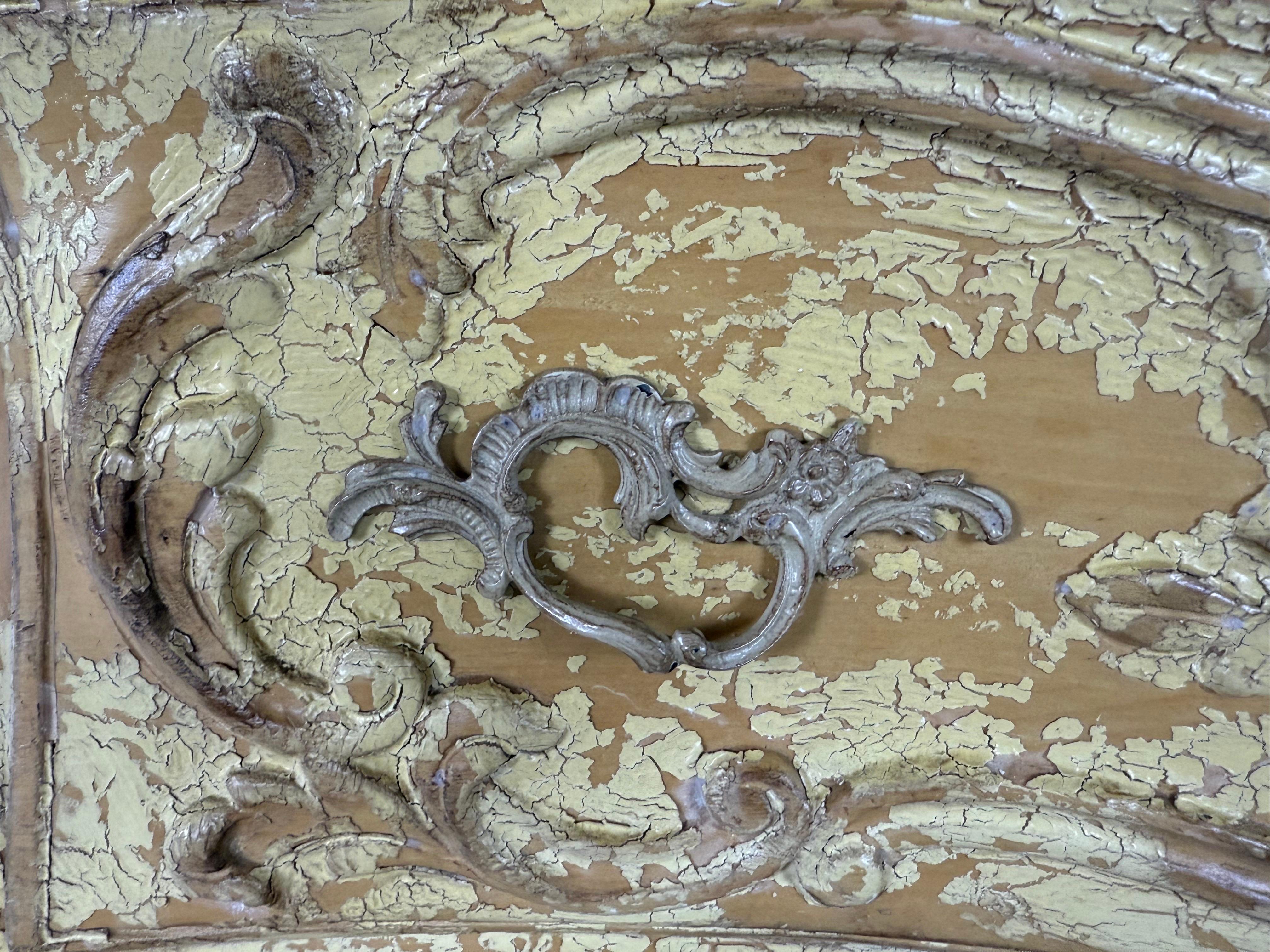 20th Century Pair of Louis XV–Style Painted Bombe Commodes with Carved Rococo Ornament For Sale