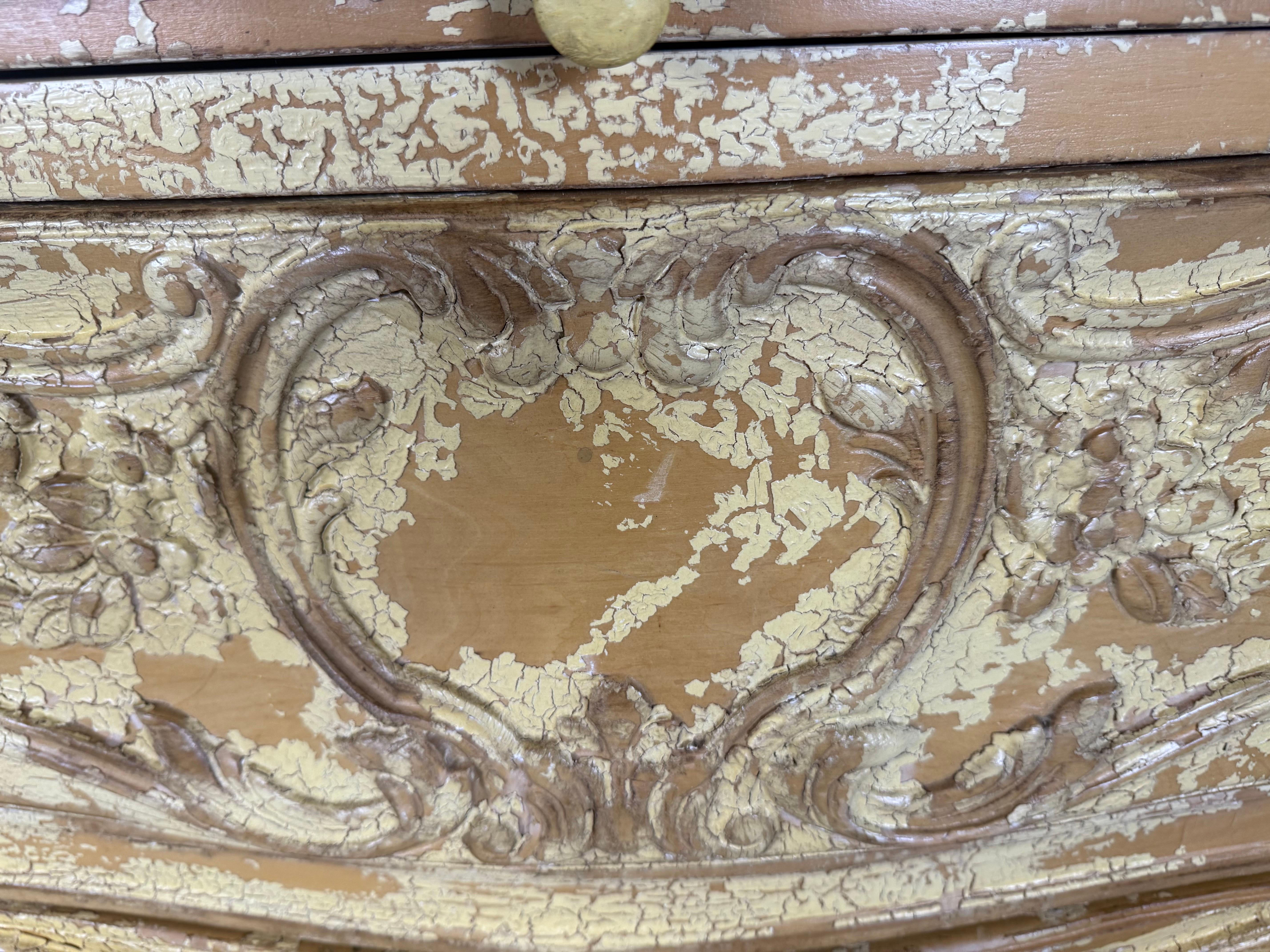 Wood Pair of Louis XV–Style Painted Bombe Commodes with Carved Rococo Ornament For Sale