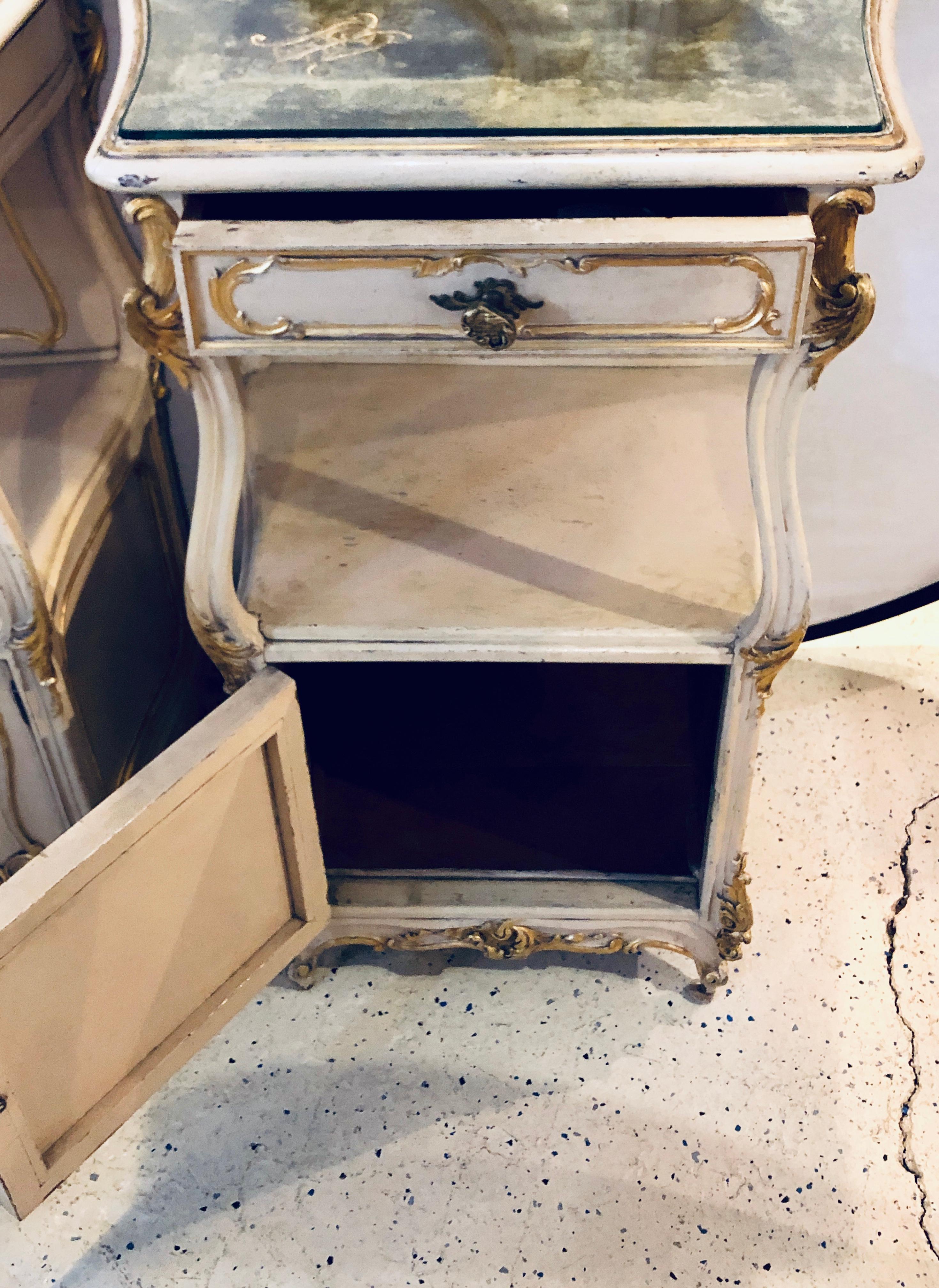 Wood Pair of Louis XV Style Painted Cabinets, Nightstands or End Tables