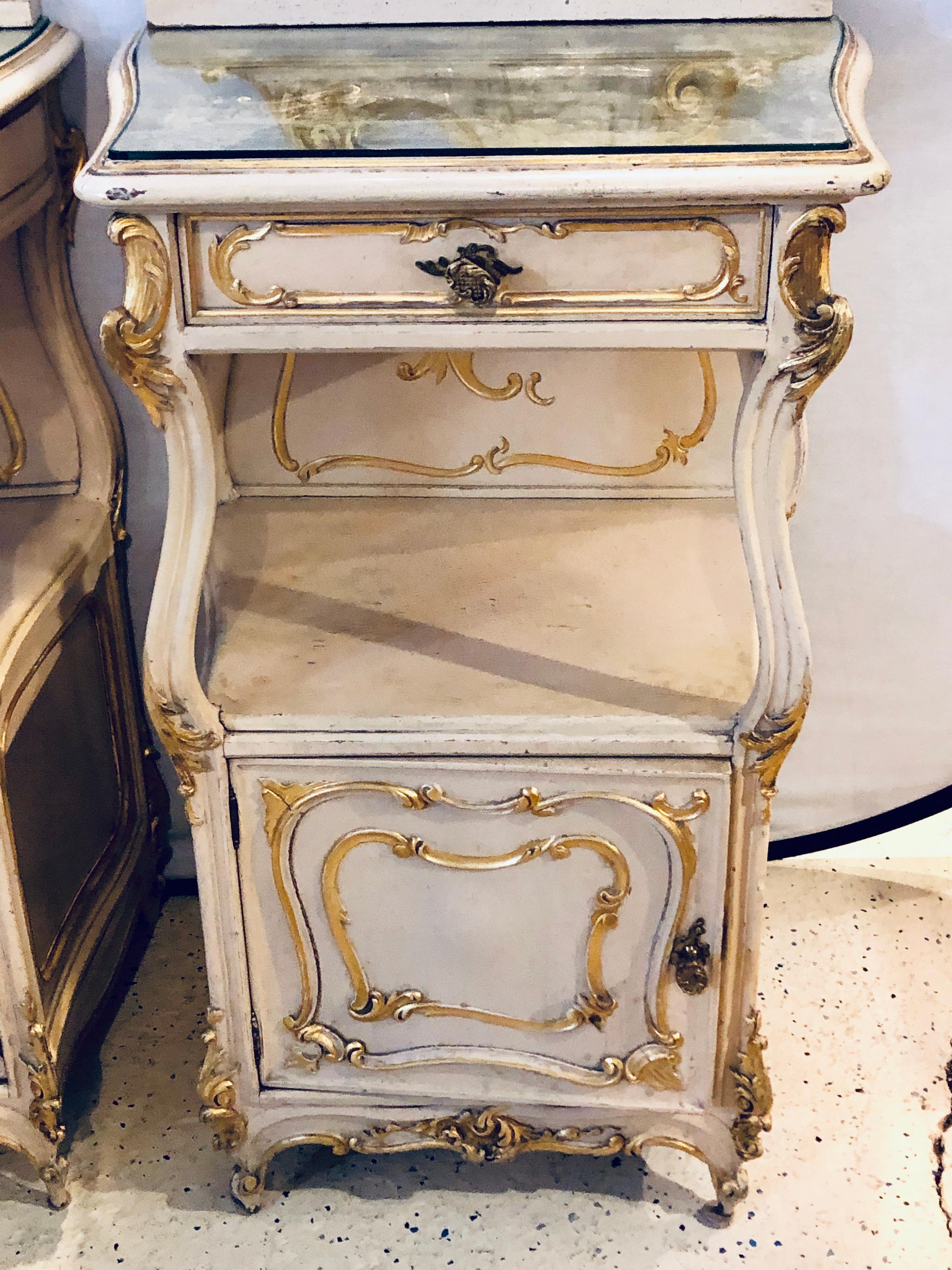 Pair of Louis XV Style Painted Cabinets, Nightstands or End Tables 1
