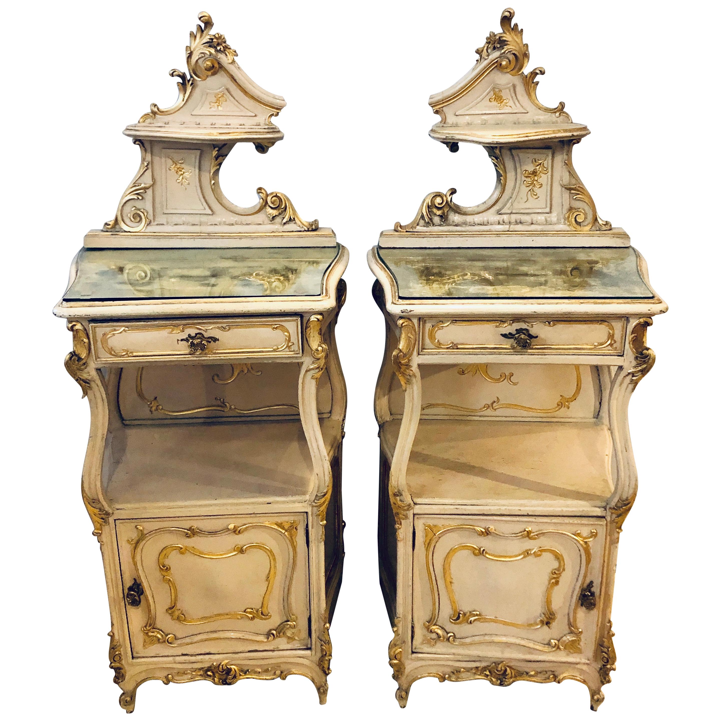 Pair of Louis XV Style Painted Cabinets, Nightstands or End Tables