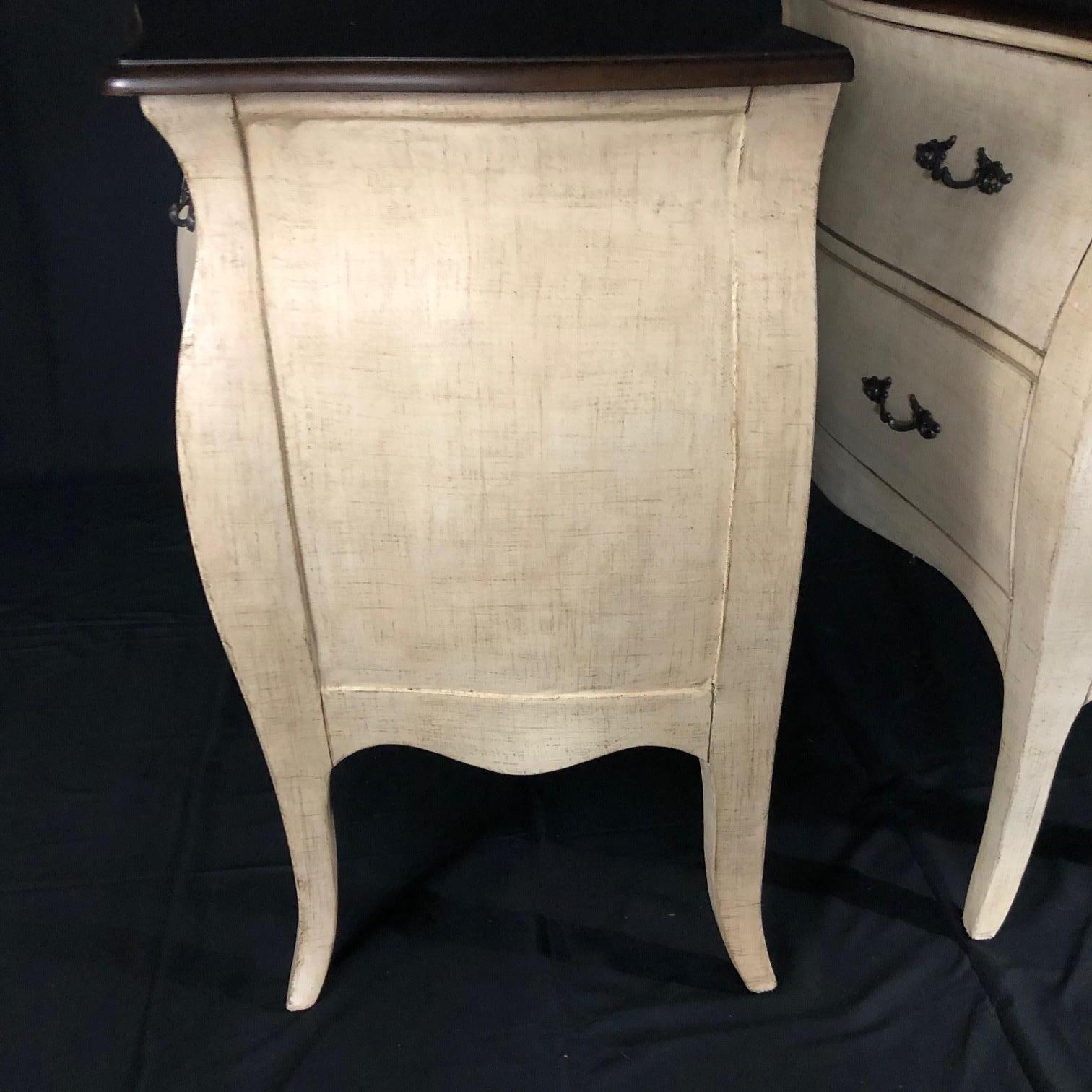Late 20th Century Pair of Louis XV Style Painted Chests of Drawers or Commodes or Nightstands