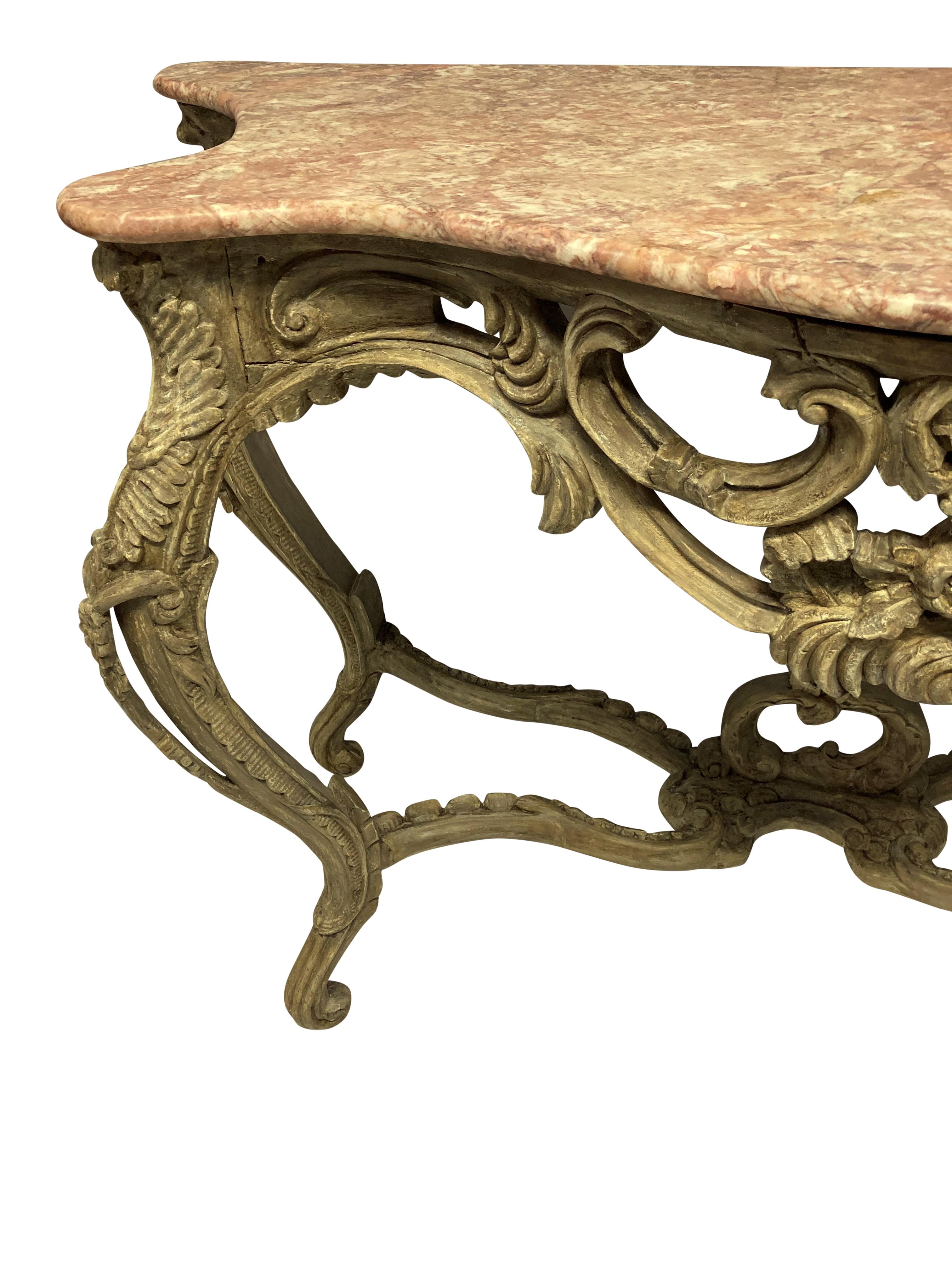 Hand-Painted Pair of Louis XV Style Painted Console Tables